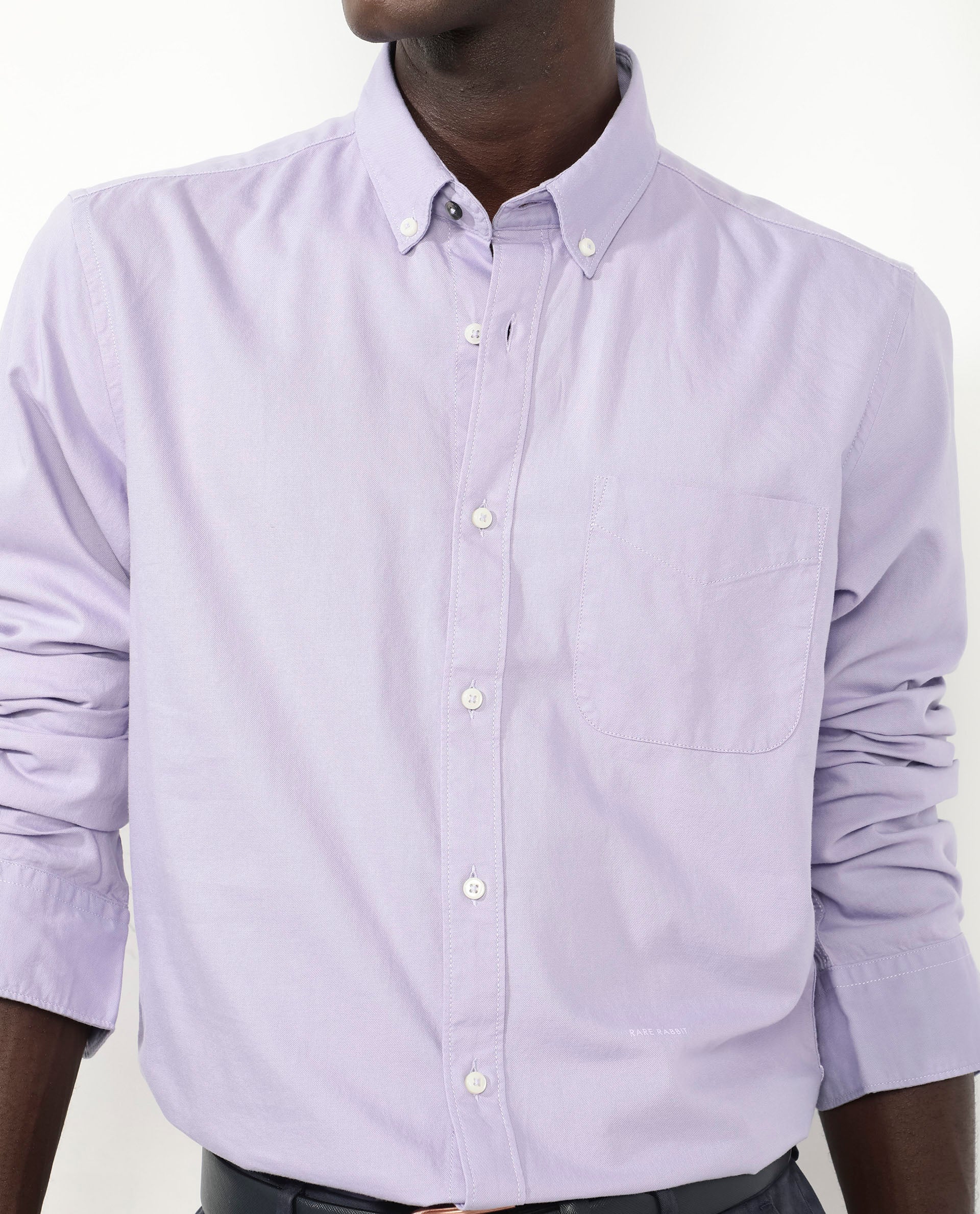 Rare Rabbit Men's Auxfo Pastel Purple Cotton Plain Regular Fit Full Sleeve Button-Down Collar Shirt - Image 3