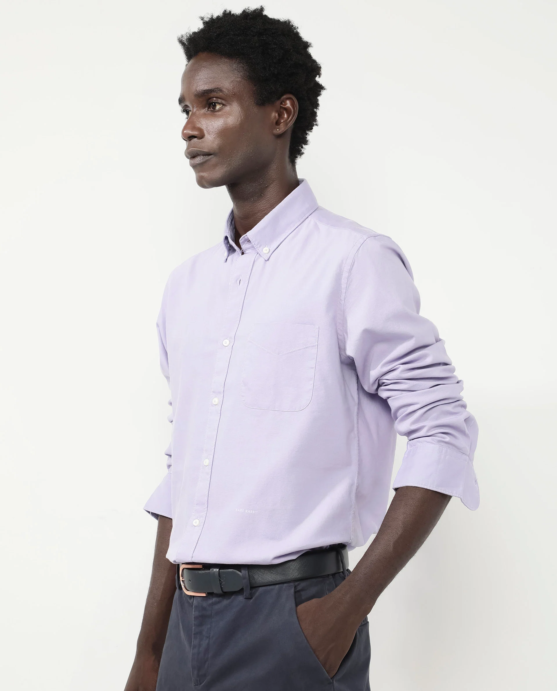 Rare Rabbit Men's Auxfo Pastel Purple Cotton Plain Regular Fit Full Sleeve Button-Down Collar Shirt - Image 5