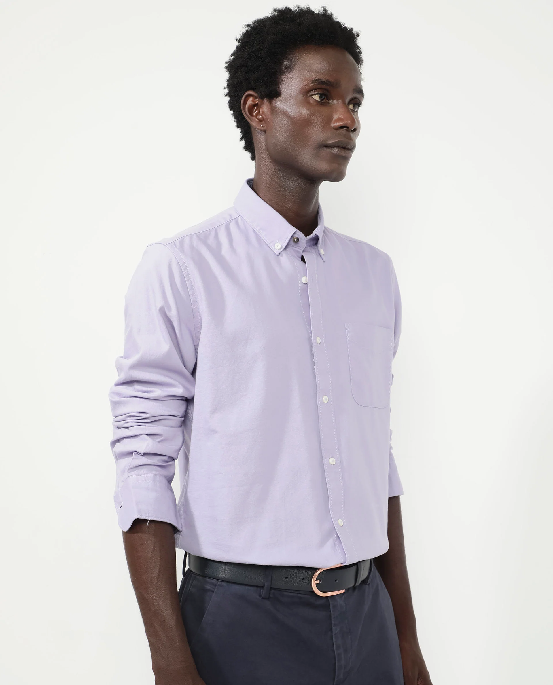 Rare Rabbit Men's Auxfo Pastel Purple Cotton Plain Regular Fit Full Sleeve Button-Down Collar Shirt - Image 6