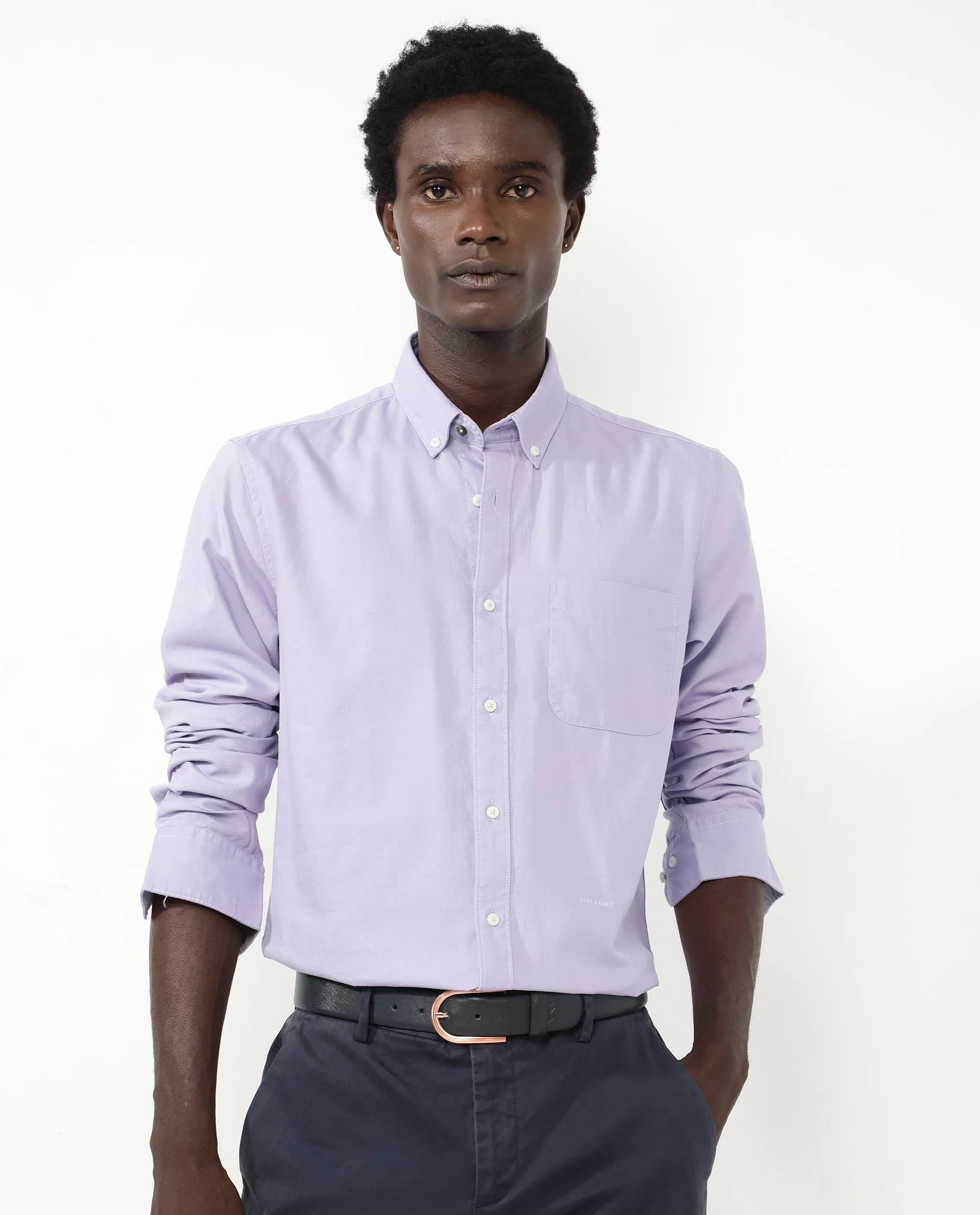 Rare Rabbit Men's Auxfo Pastel Purple Cotton Plain Regular Fit Full Sleeve Button-Down Collar Shirt - Image 7