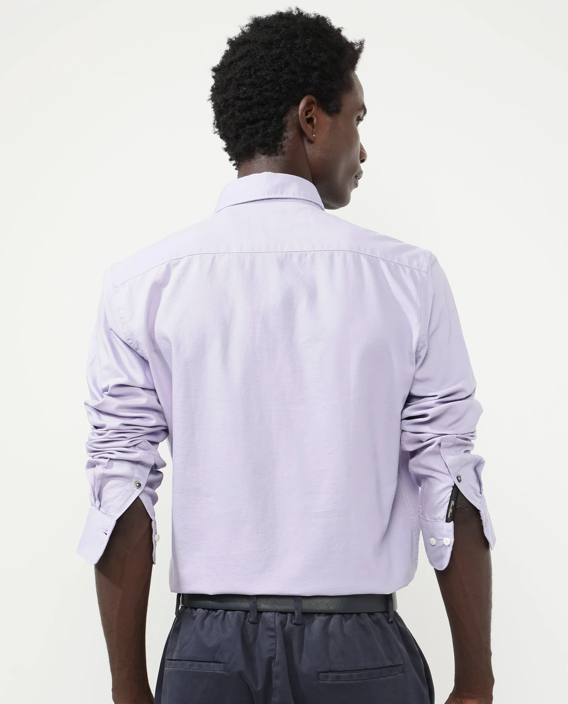 Rare Rabbit Men's Auxfo Pastel Purple Cotton Plain Regular Fit Full Sleeve Button-Down Collar Shirt - Image 8