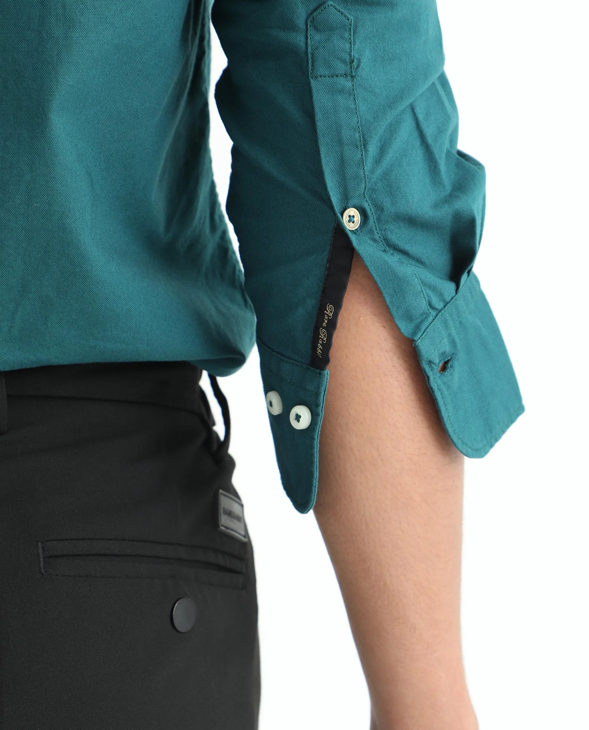 Rare Rabbit Men's Auxfo Petrol Cotton Plain Regular Fit Full Sleeve Button-Down Collar Shirt - Image 4