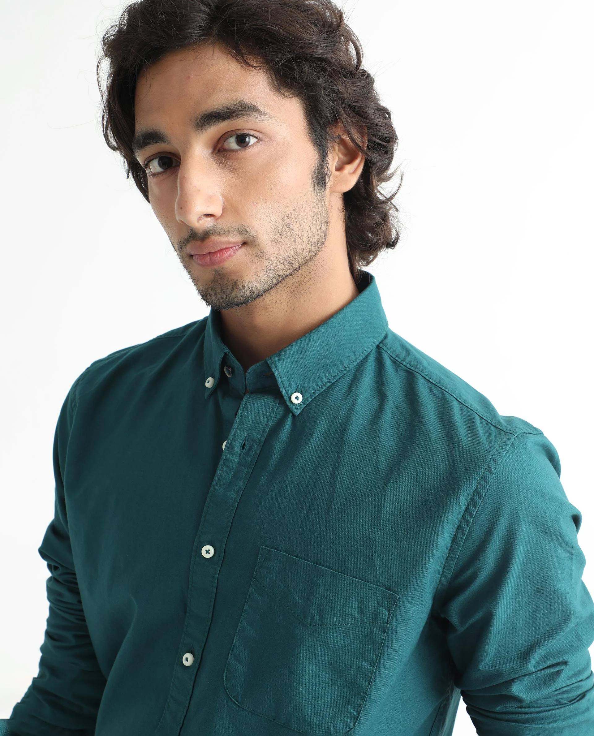 Rare Rabbit Men's Auxfo Petrol Cotton Plain Regular Fit Full Sleeve Button-Down Collar Shirt - Image 5