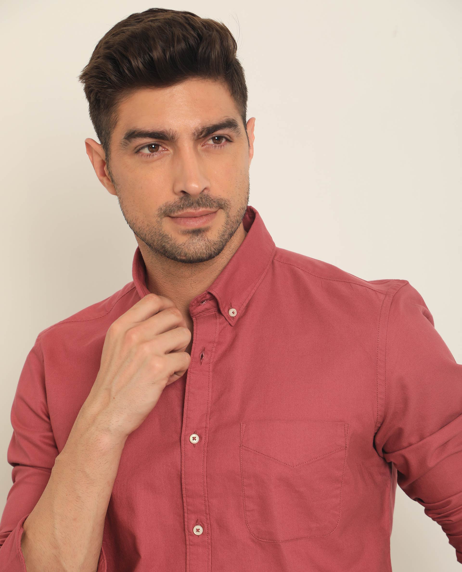 Rare Rabbit Men's Auxfo Pink Cotton Plain Regular Fit Full Sleeve Button-Down Collar Shirt - Image 5
