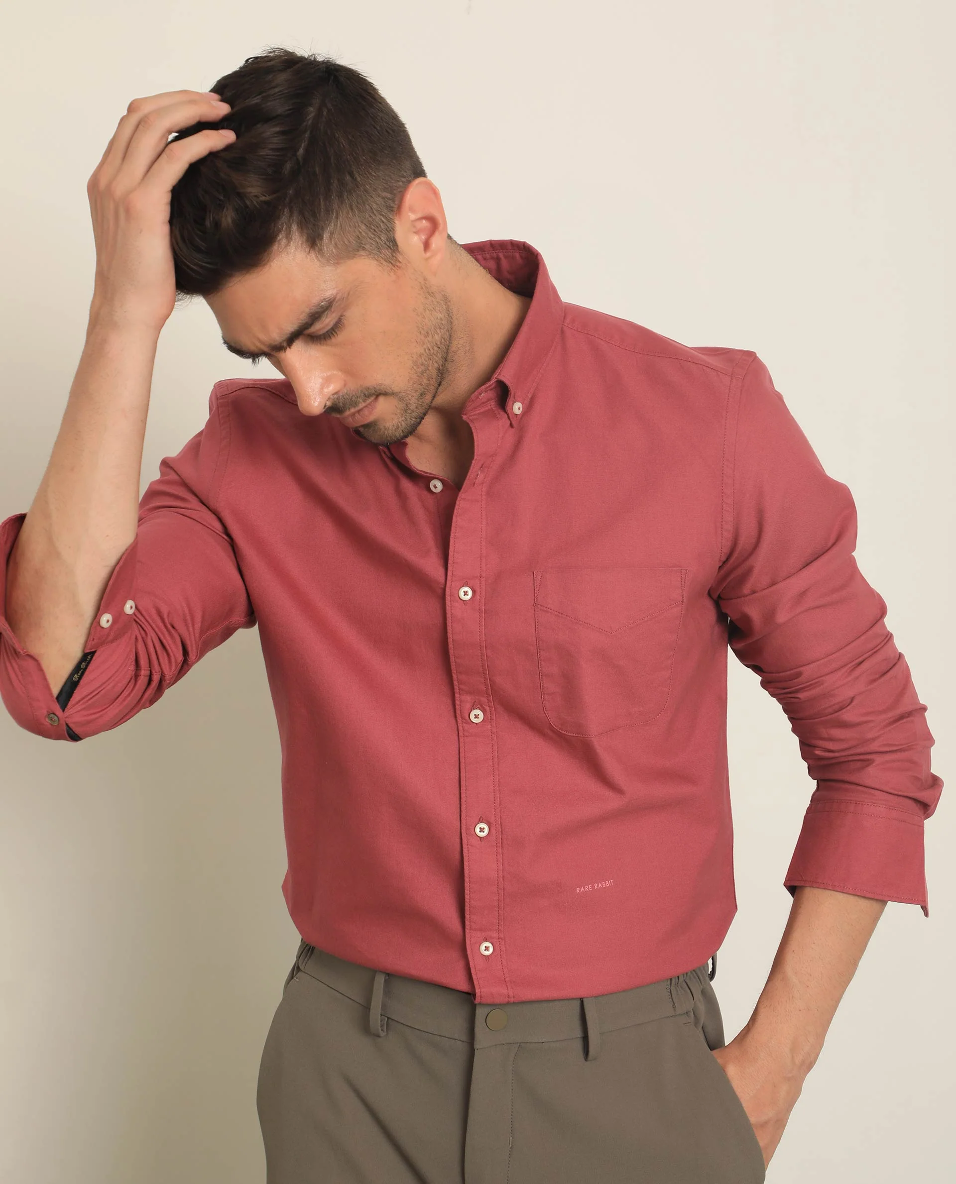 Rare Rabbit Men's Auxfo Pink Cotton Plain Regular Fit Full Sleeve Button-Down Collar Shirt - Image 7