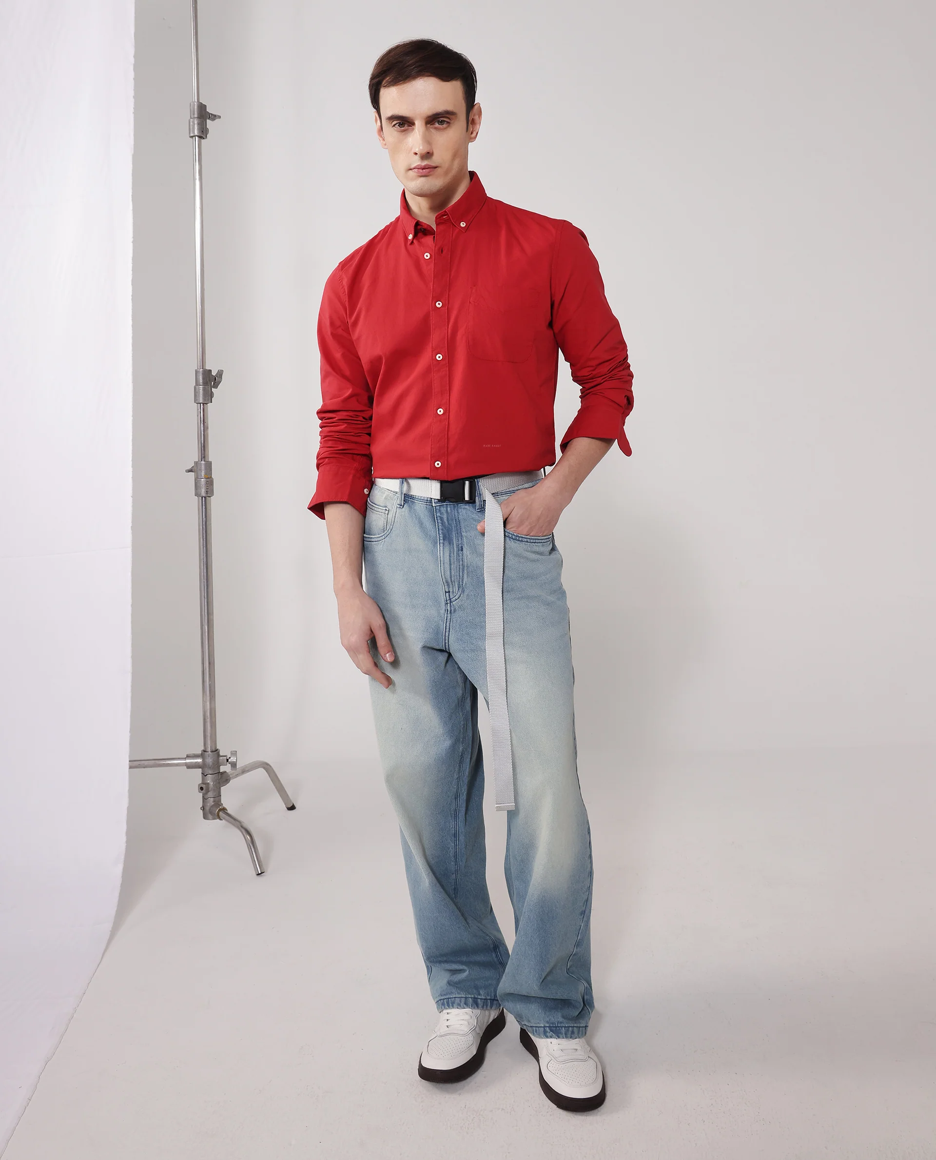 Rare Rabbit Men's Auxfo Red Cotton Plain Regular Fit Full Sleeve Button-Down Collar Shirt - Image 2