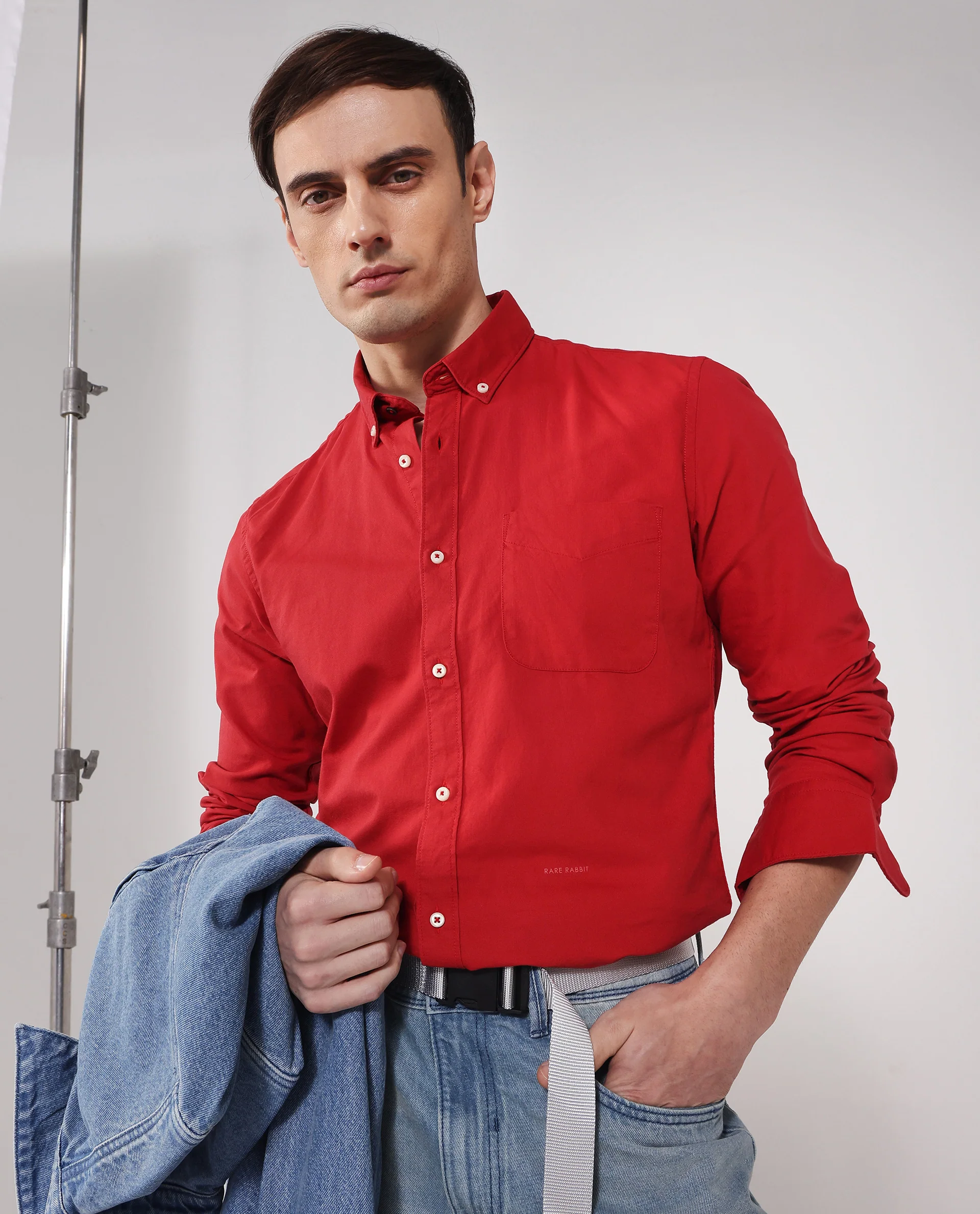 Rare Rabbit Men's Auxfo Red Cotton Plain Regular Fit Full Sleeve Button-Down Collar Shirt - Image 5