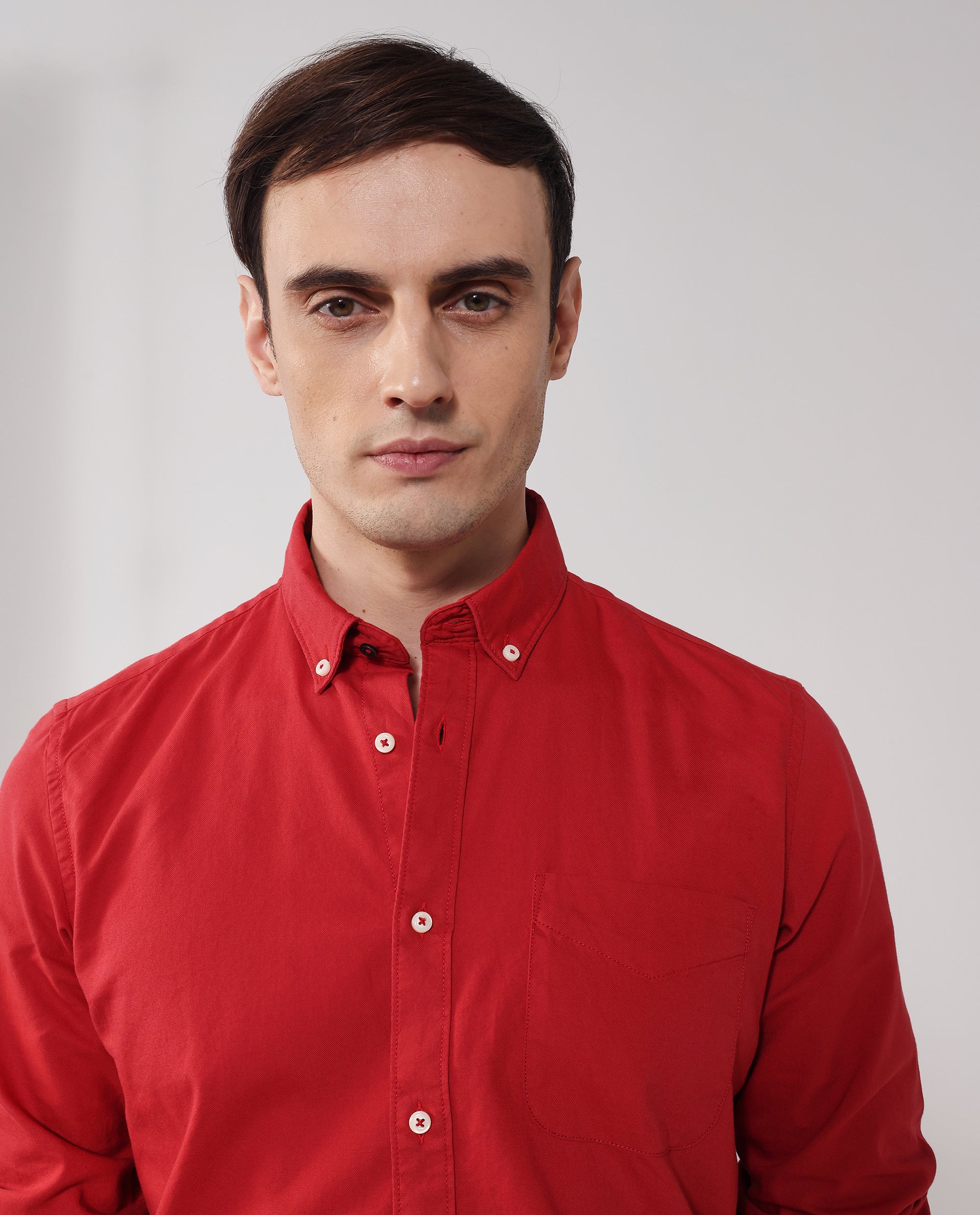 Rare Rabbit Men's Auxfo Red Cotton Plain Regular Fit Full Sleeve Button-Down Collar Shirt - Image 6
