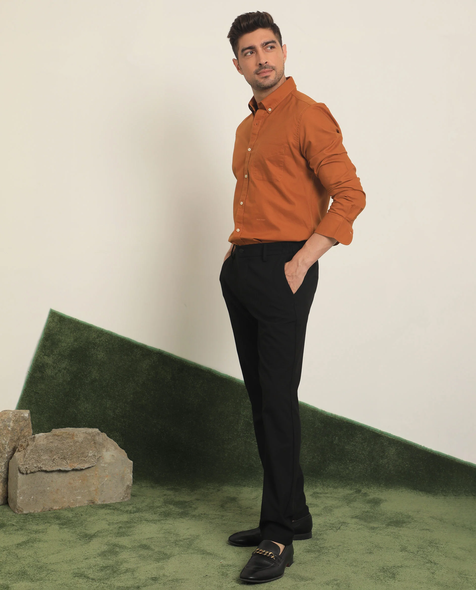 Rare Rabbit Men's Auxfo Rust Cotton Plain Regular Fit Full Sleeve Button-Down Collar Shirt - Image 6