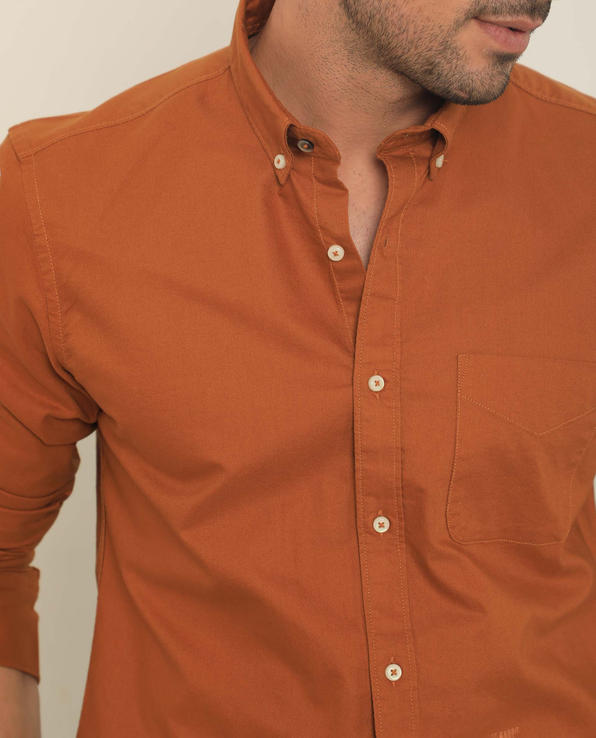 Rare Rabbit Men's Auxfo Rust Cotton Plain Regular Fit Full Sleeve Button-Down Collar Shirt - Image 7