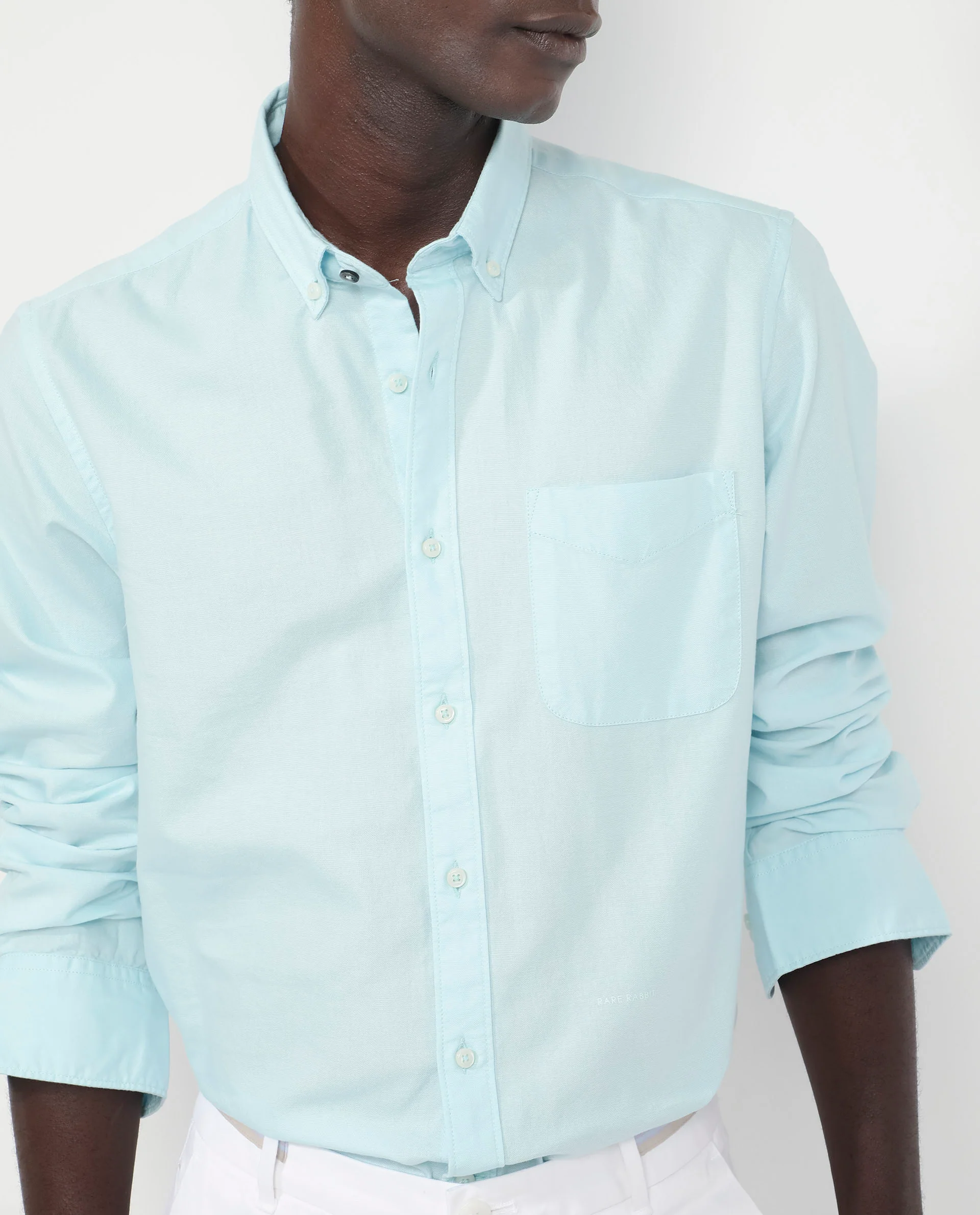 Rare Rabbit Men's Auxfo Turq Cotton Plain Regular Fit Full Sleeve Collared Shirt - Image 3