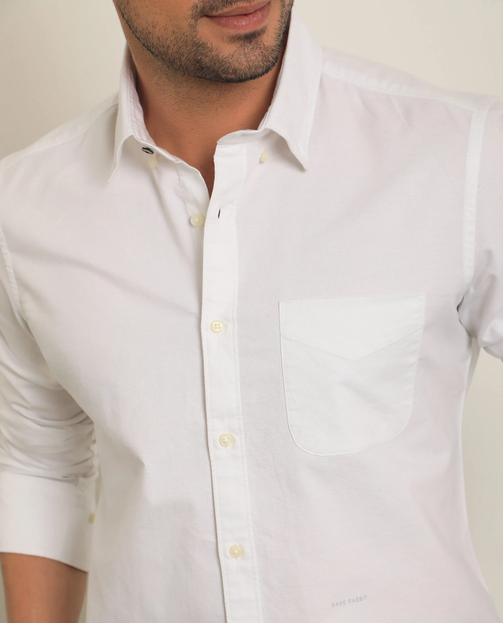 Rare Rabbit Men's Auxfo White Cotton Plain Regular Fit Full Sleeve Collared Shirt - Image 3