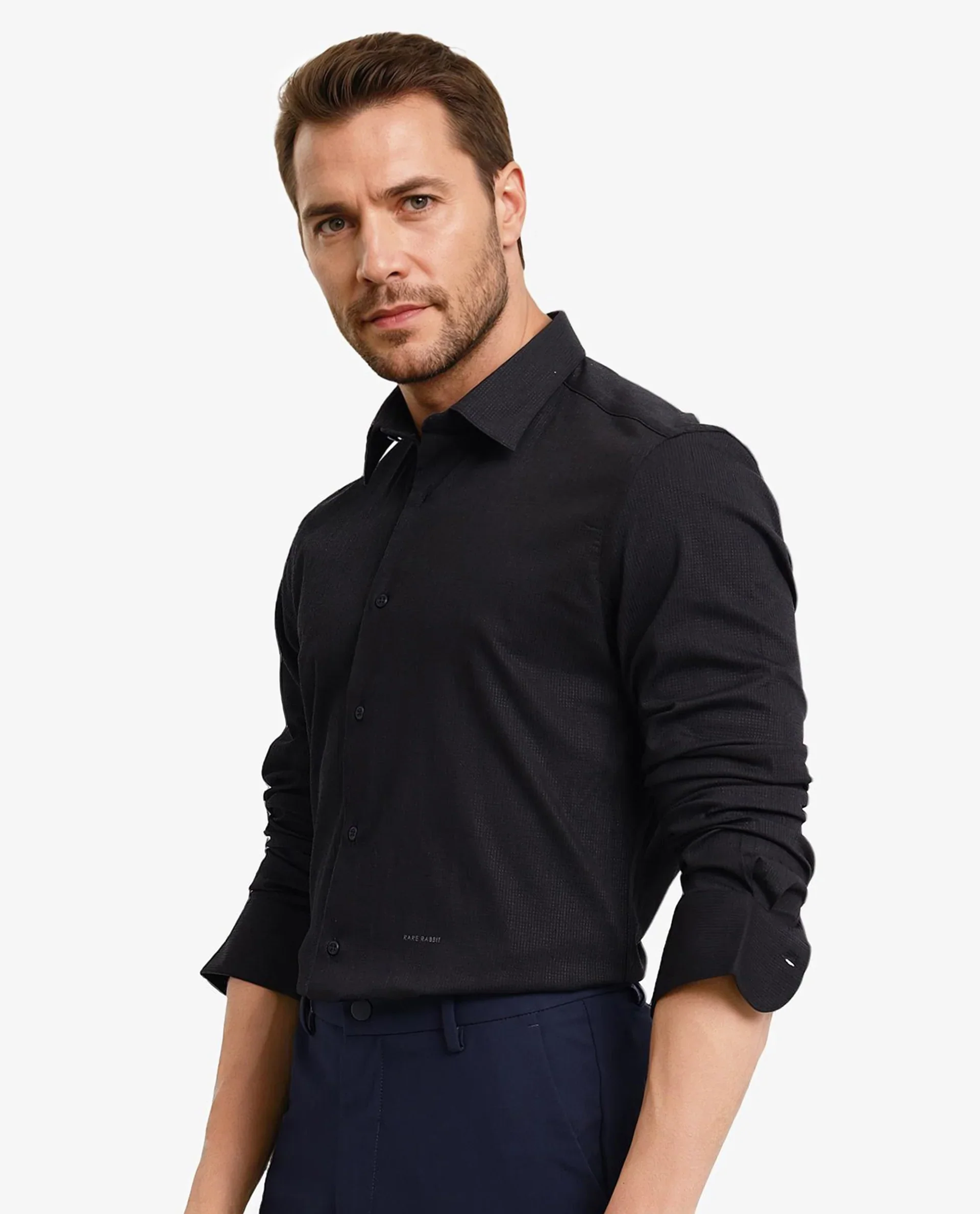 Rare Rabbit Men's Auxon Black Cotton Textured Regular Fit Full Sleeve Collared Shirt - Image 5