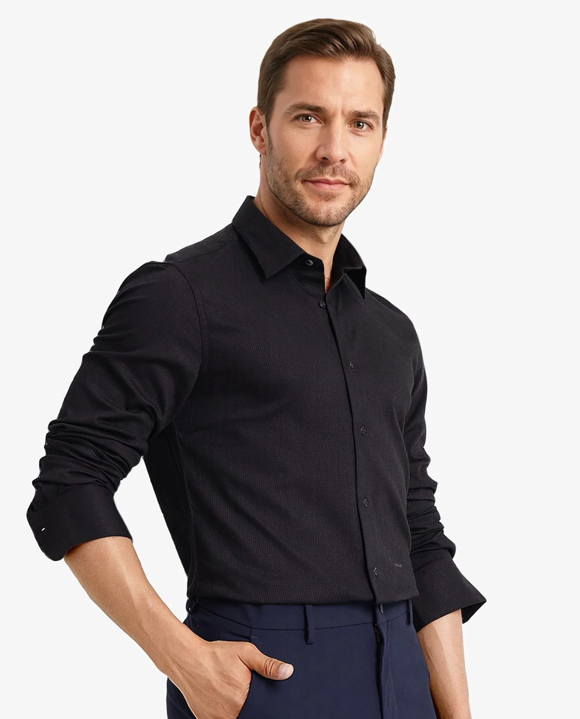Rare Rabbit Men's Auxon Black Cotton Textured Regular Fit Full Sleeve Collared Shirt - Image 6