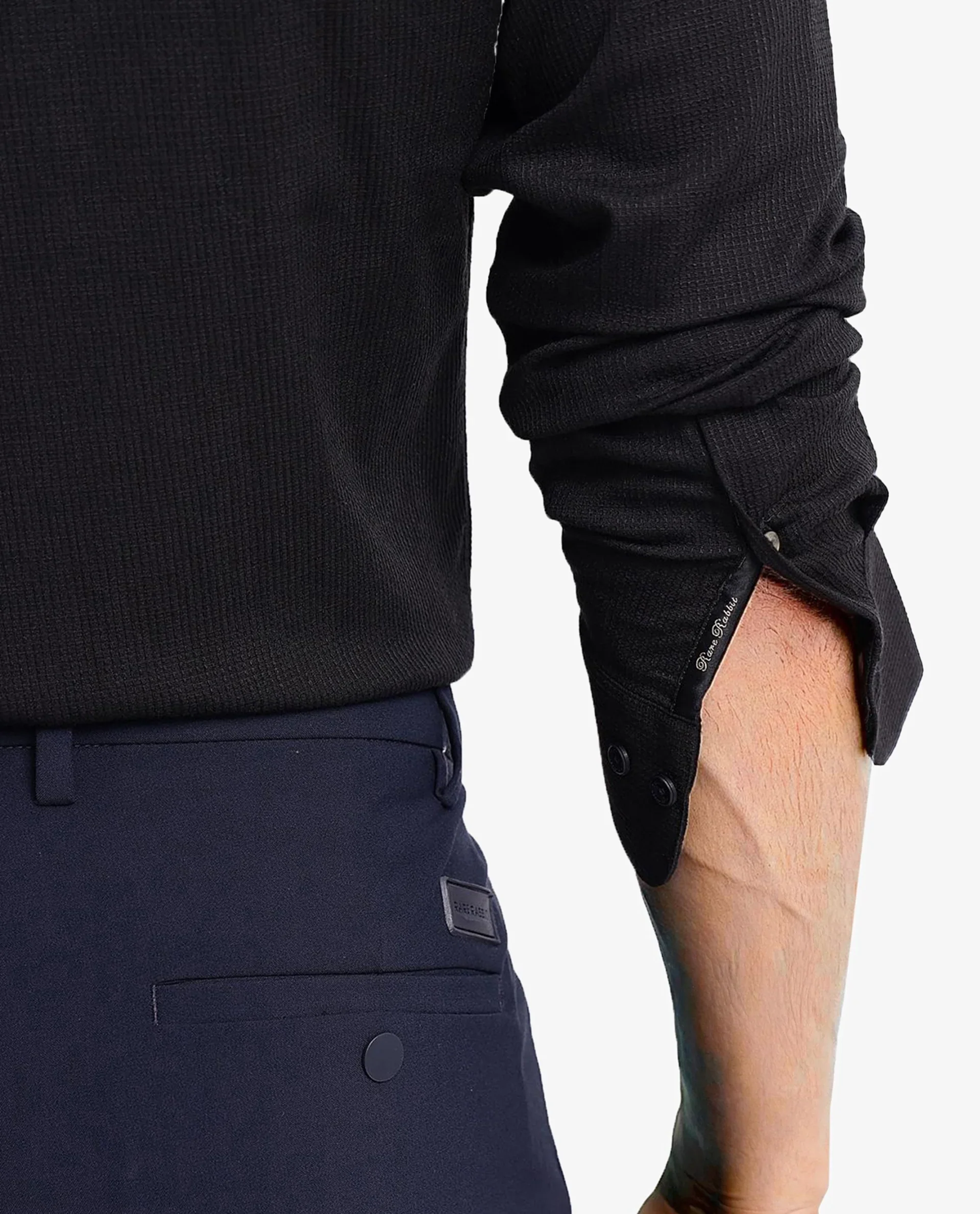 Rare Rabbit Men's Auxon Black Cotton Textured Regular Fit Full Sleeve Collared Shirt - Image 8