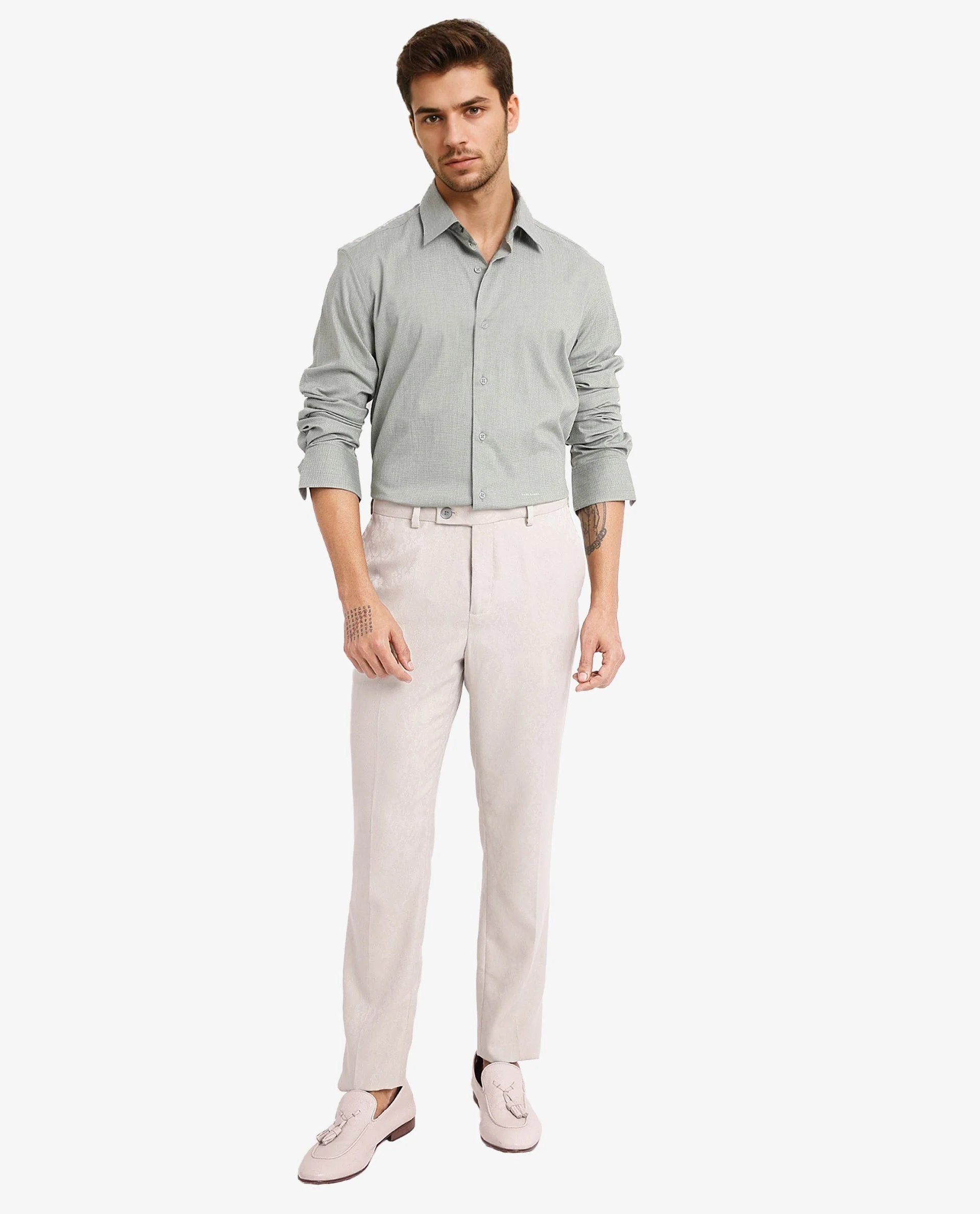 Rare Rabbit Men's Auxon Dusky Green Cotton Textured Regular Fit Full Sleeve Collared Shirt - Image 3