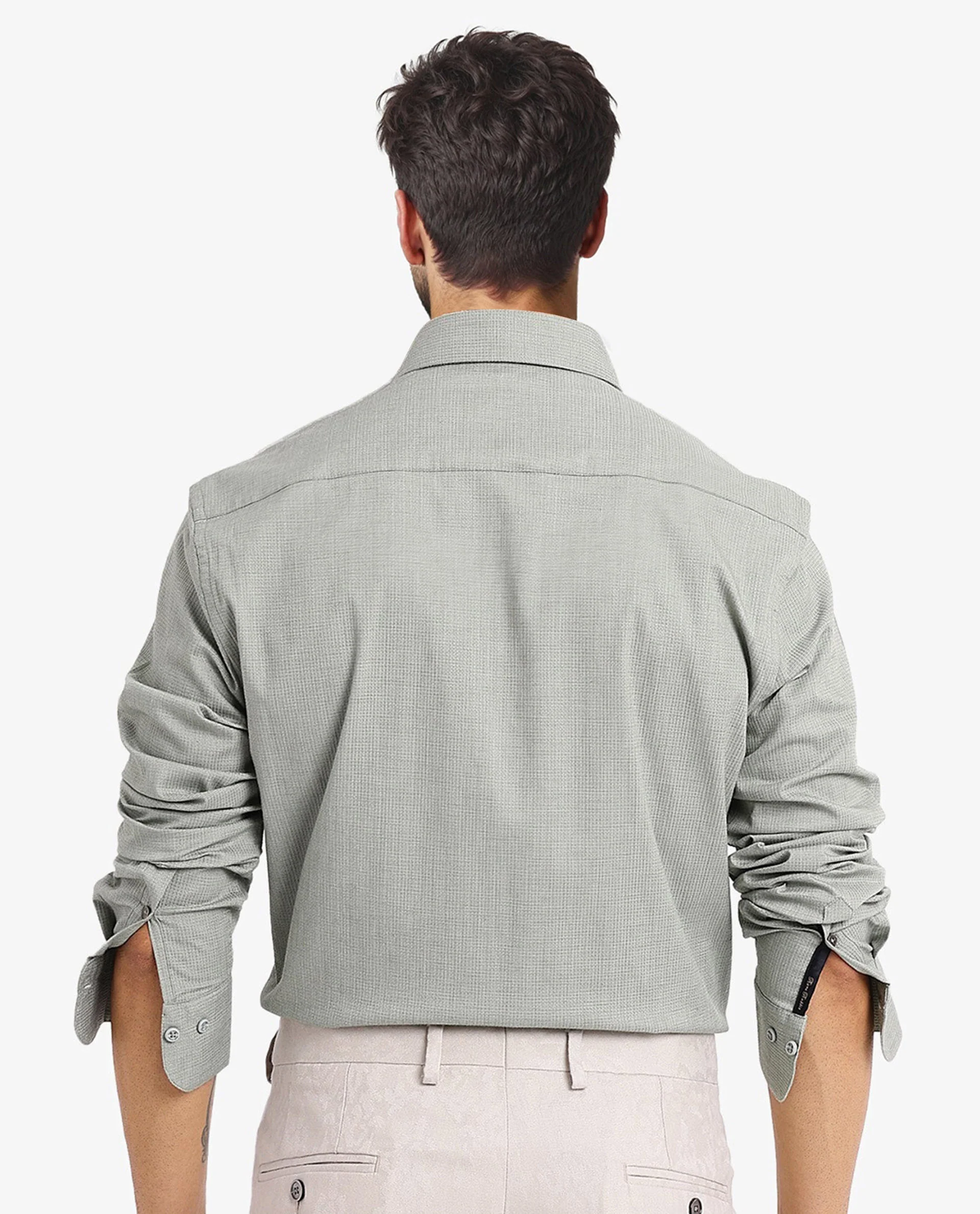 Rare Rabbit Men's Auxon Dusky Green Cotton Textured Regular Fit Full Sleeve Collared Shirt - Image 5