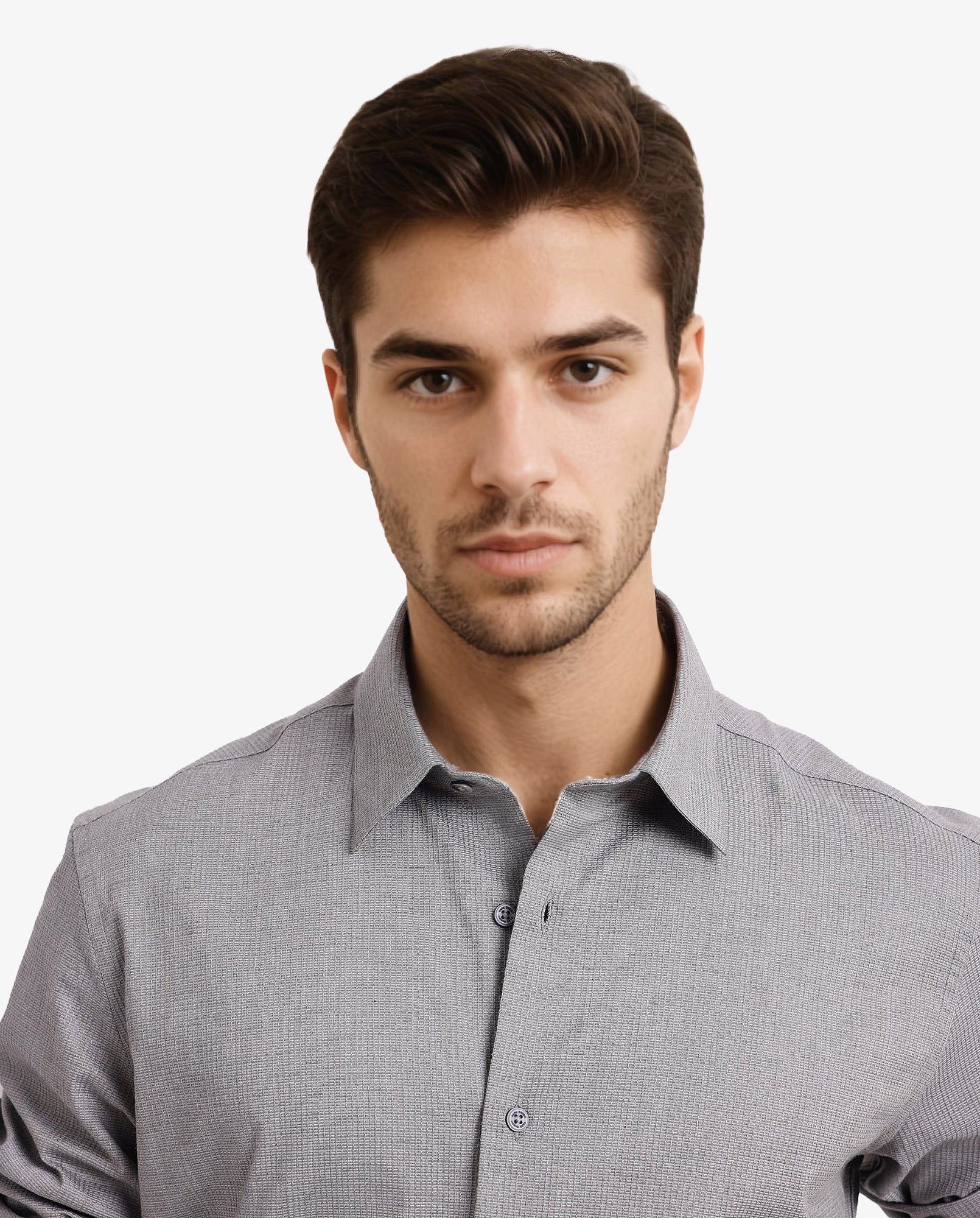 Rare Rabbit Men's Auxon Grey Cotton Textured Regular Fit Full Sleeve Collared Shirt - Image 3