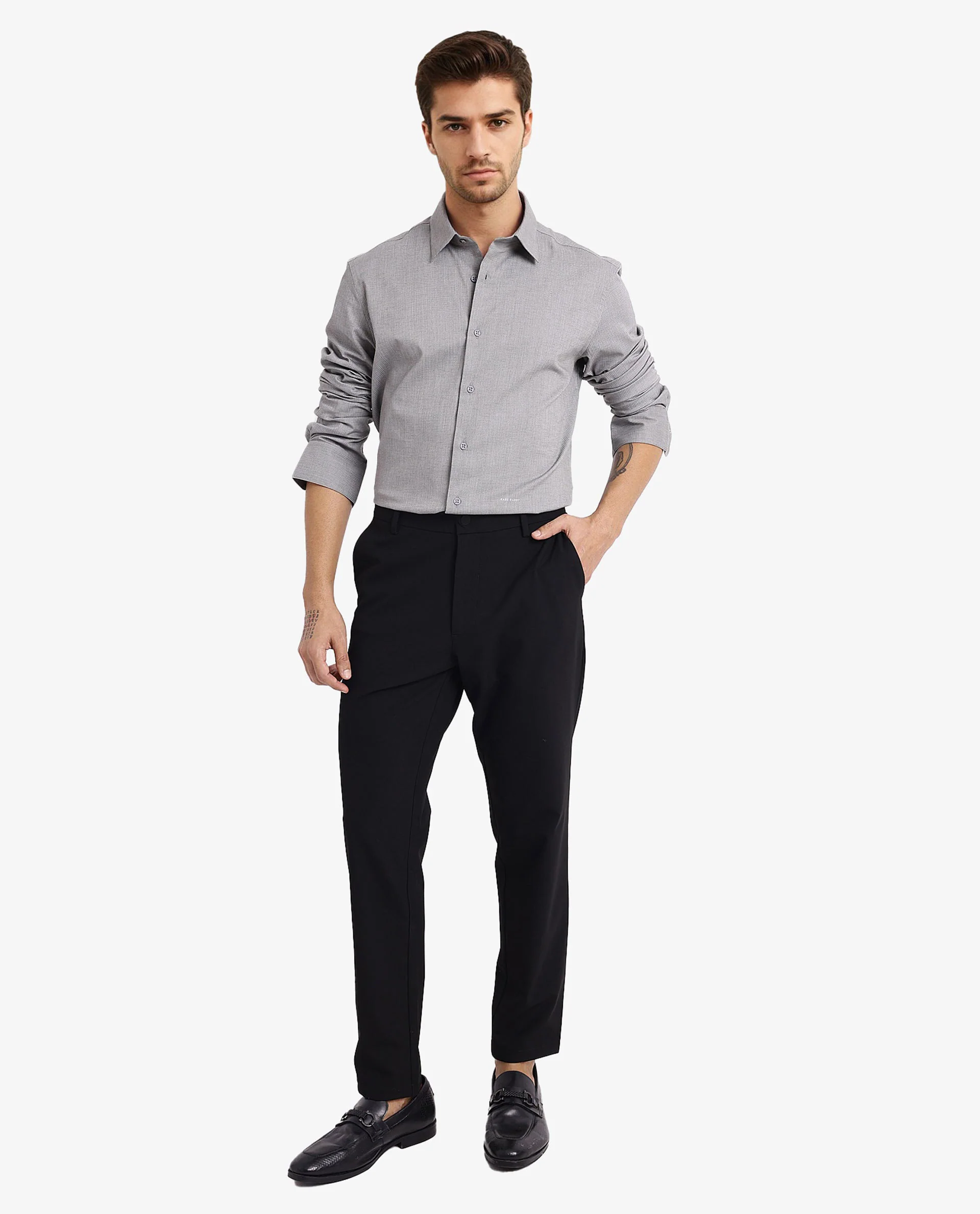 Rare Rabbit Men's Auxon Grey Cotton Textured Regular Fit Full Sleeve Collared Shirt - Image 4