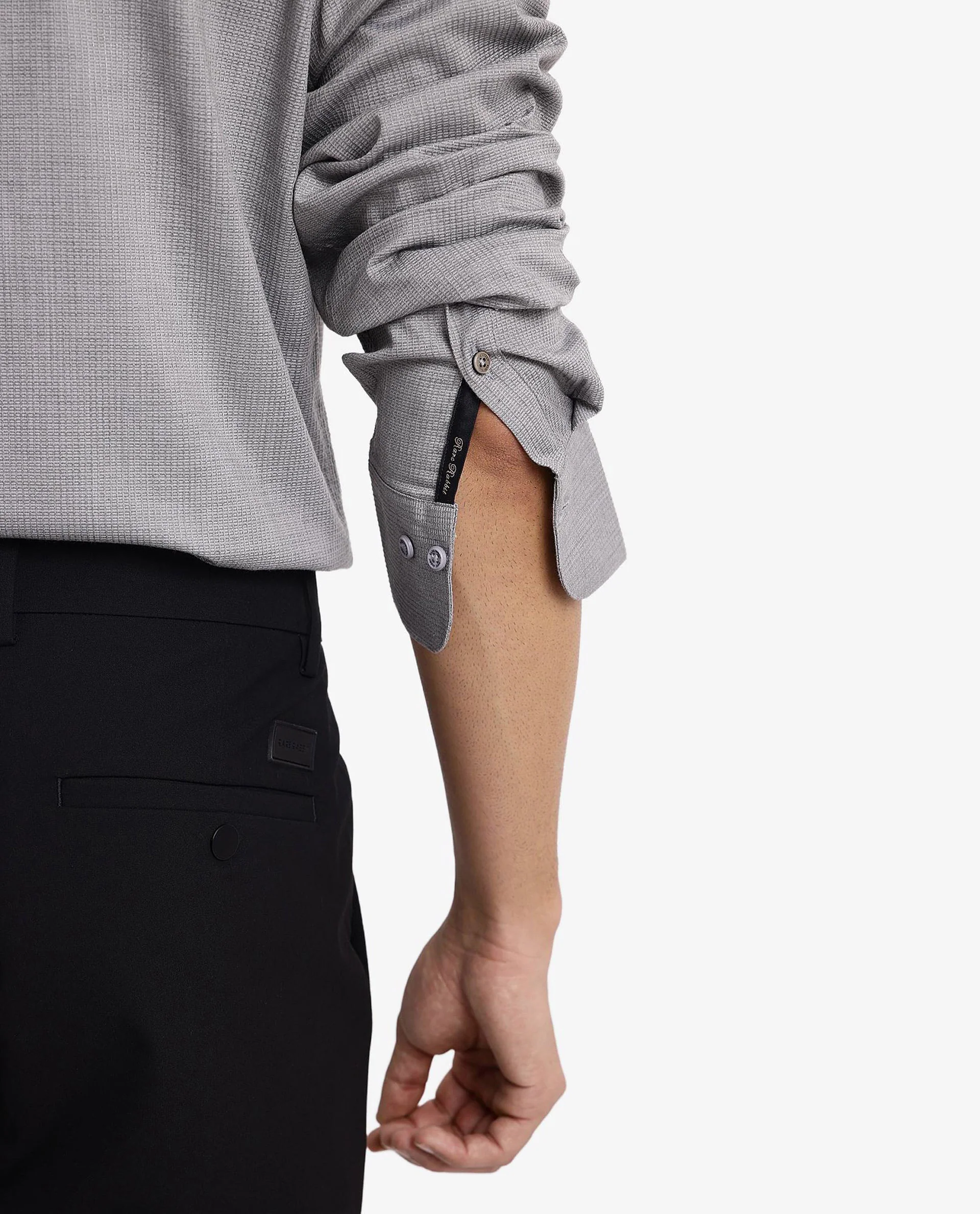 Rare Rabbit Men's Auxon Grey Cotton Textured Regular Fit Full Sleeve Collared Shirt - Image 5