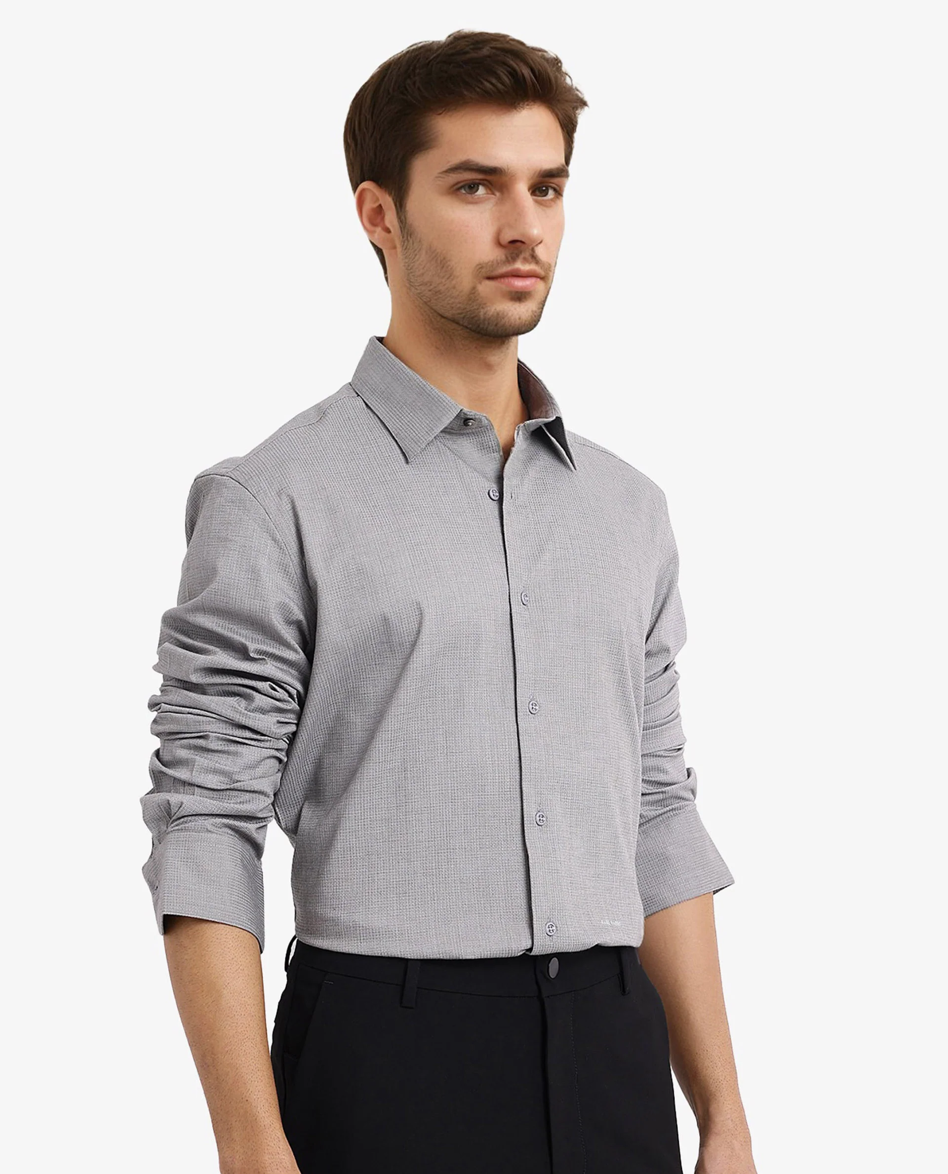 Rare Rabbit Men's Auxon Grey Cotton Textured Regular Fit Full Sleeve Collared Shirt - Image 6