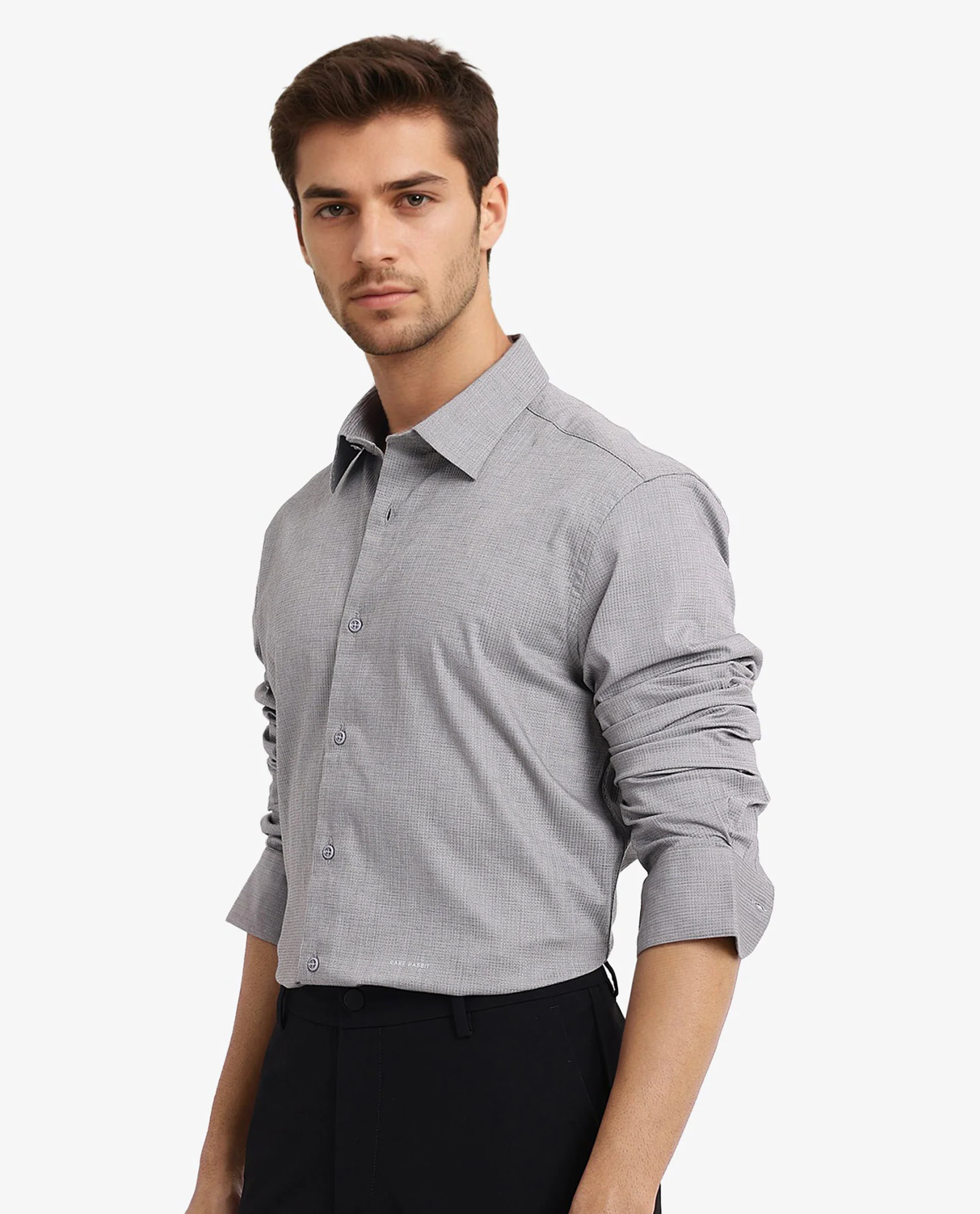 Rare Rabbit Men's Auxon Grey Cotton Textured Regular Fit Full Sleeve Collared Shirt - Image 7