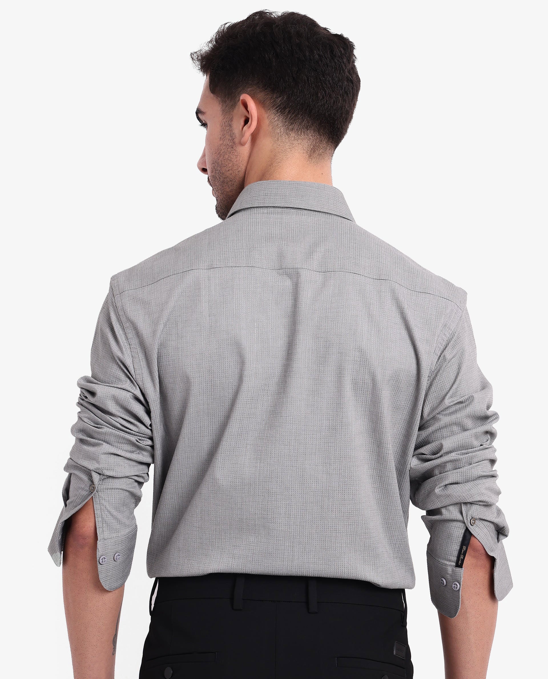 Rare Rabbit Men's Auxon Grey Cotton Textured Regular Fit Full Sleeve Collared Shirt - Image 8