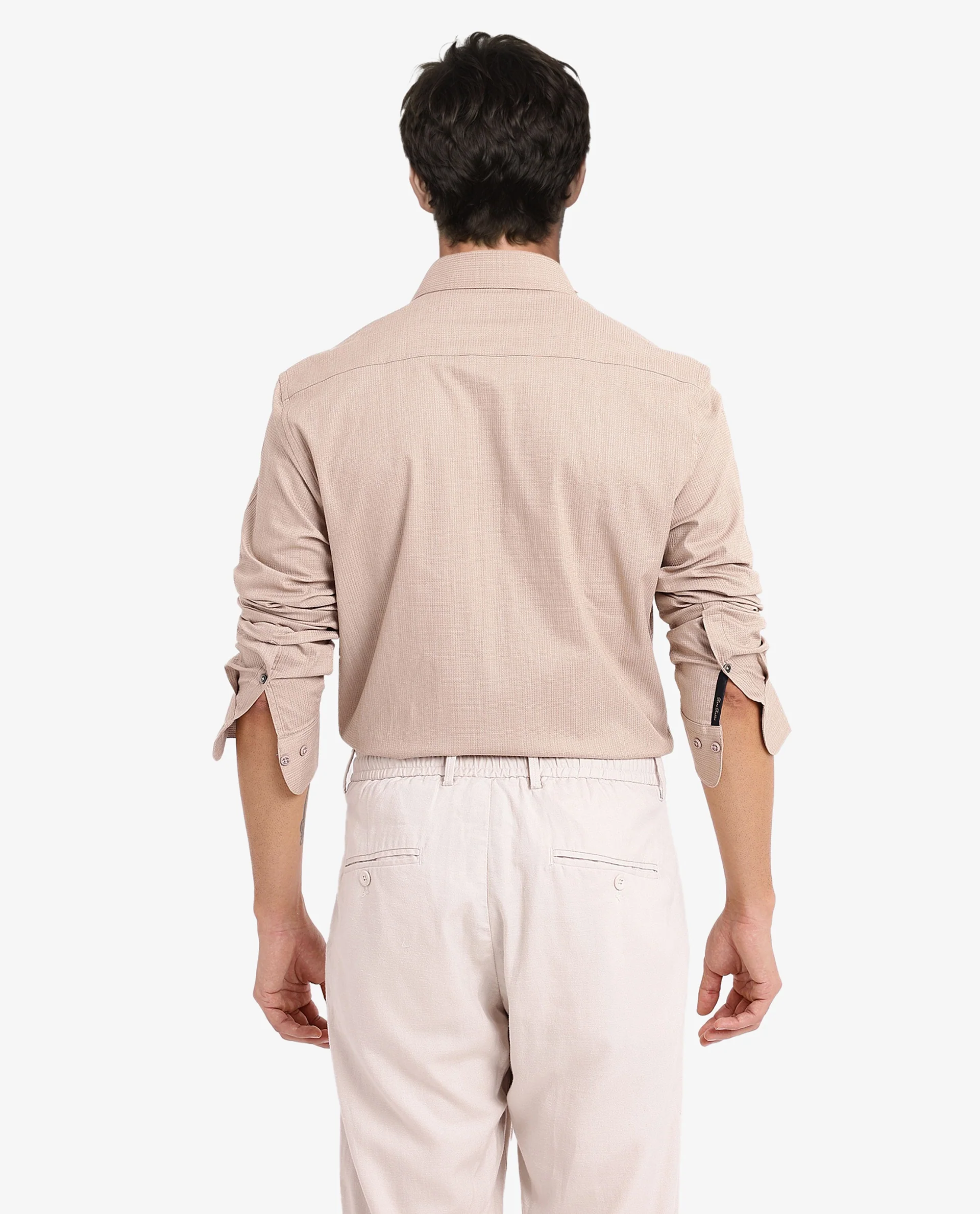 Rare Rabbit Men's Auxon Khaki Cotton Textured Regular Fit Full Sleeve Collared Shirt - Image 8