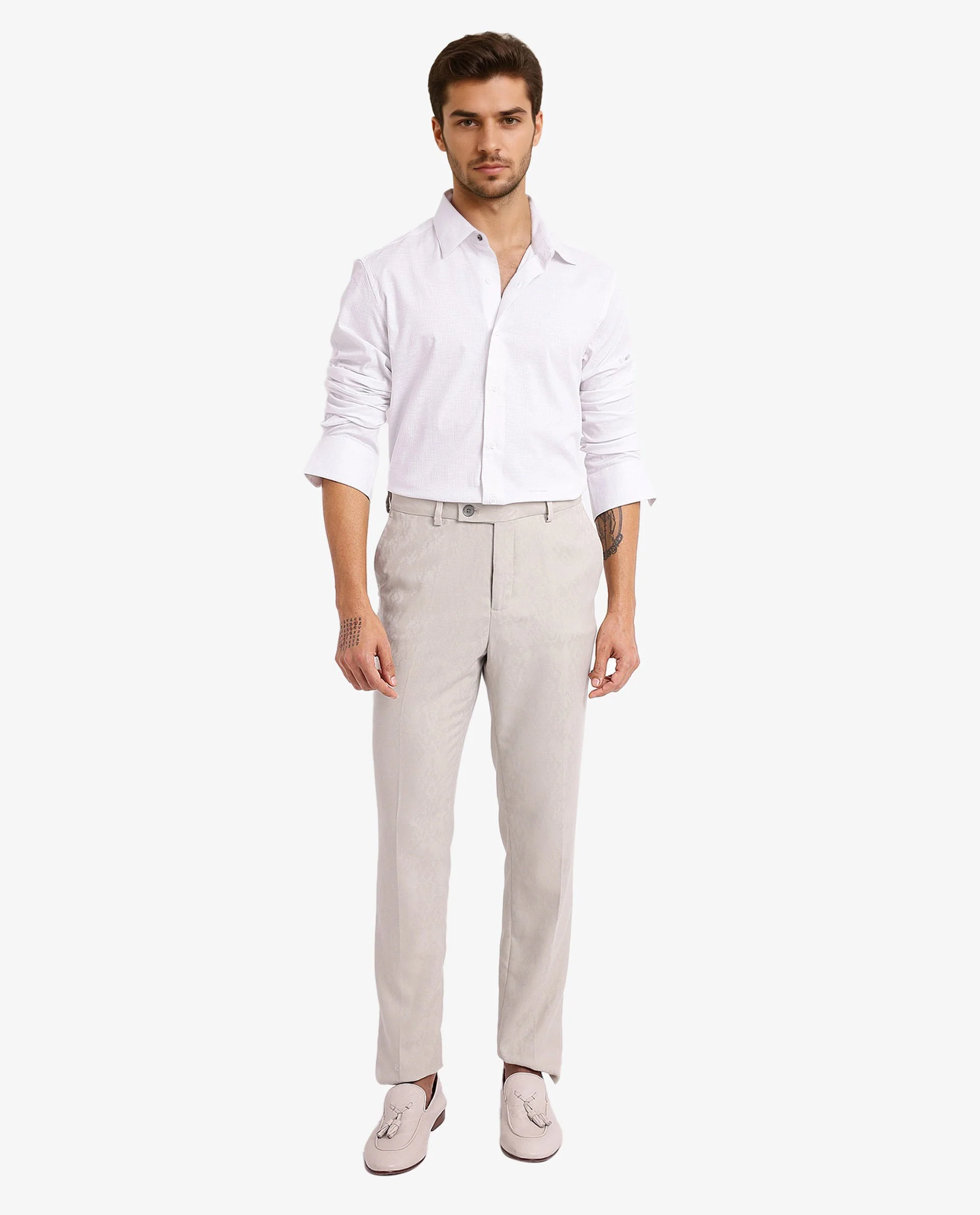 Rare Rabbit Men's Auxon White Cotton Textured Regular Fit Full Sleeve Collared Shirt - Image 3