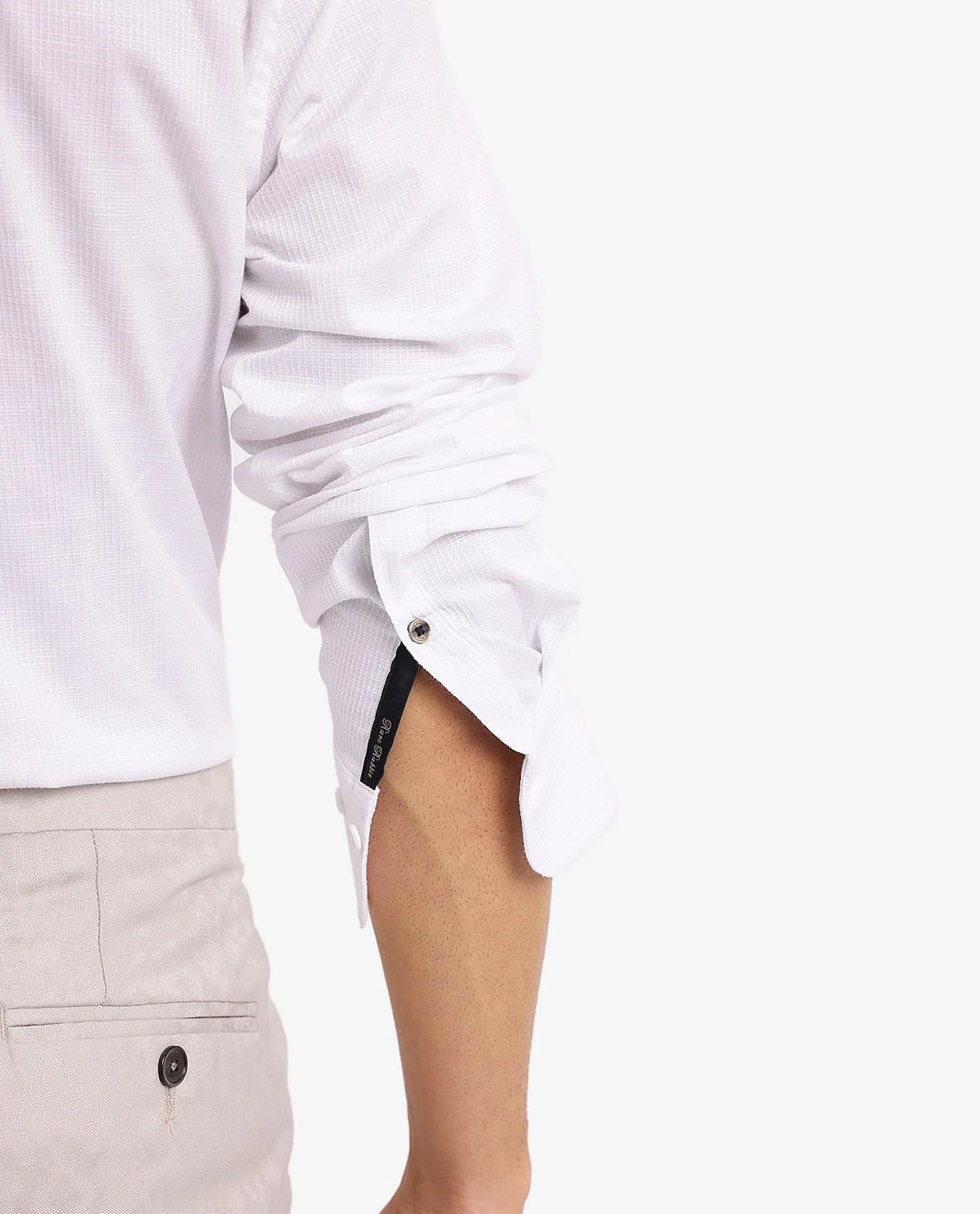 Rare Rabbit Men's Auxon White Cotton Textured Regular Fit Full Sleeve Collared Shirt - Image 5