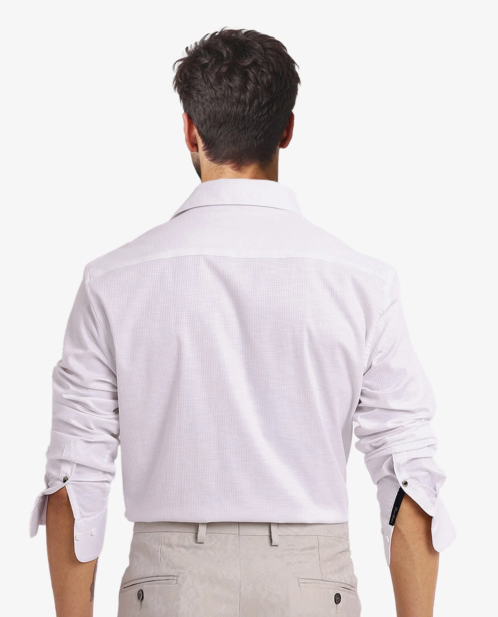 Rare Rabbit Men's Auxon White Cotton Textured Regular Fit Full Sleeve Collared Shirt - Image 8