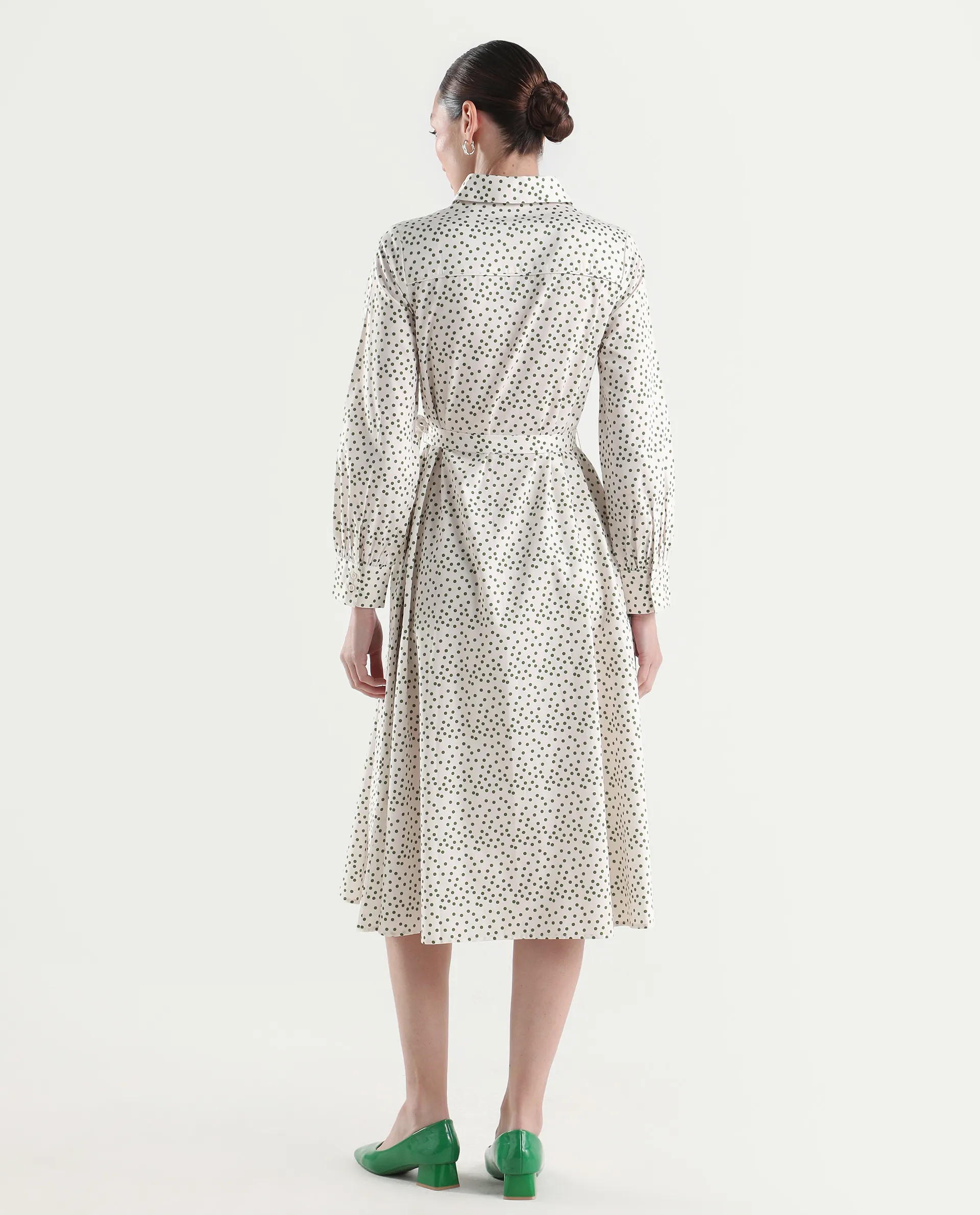Rareism Women's Avac Off White Cotton Full Sleeve A-Line Polka Print Dress - Image 7