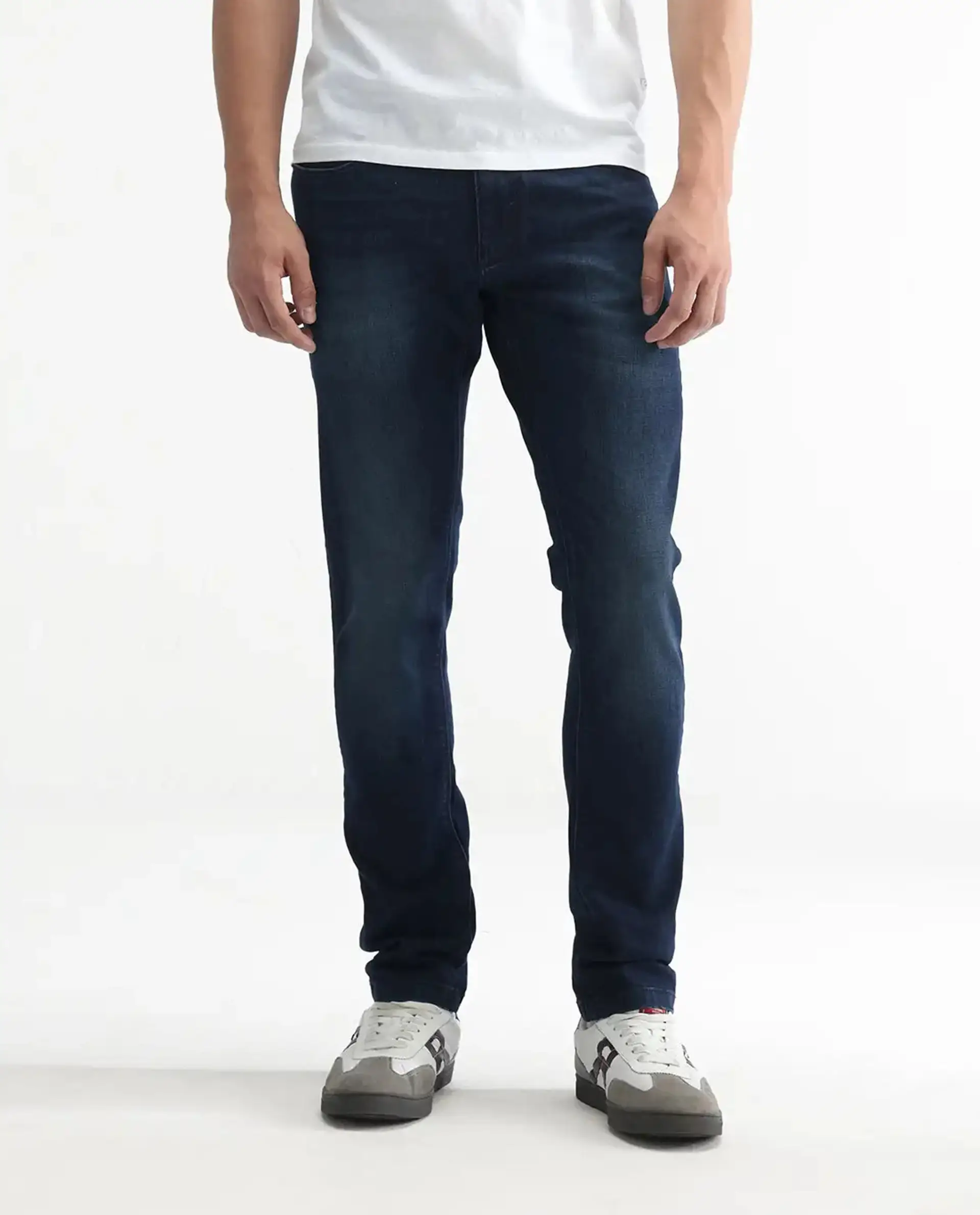 Rare Rabbit Men's Avalon Dark Blue Cotton Plain Hawk Slim Fit Jeans - Image 10