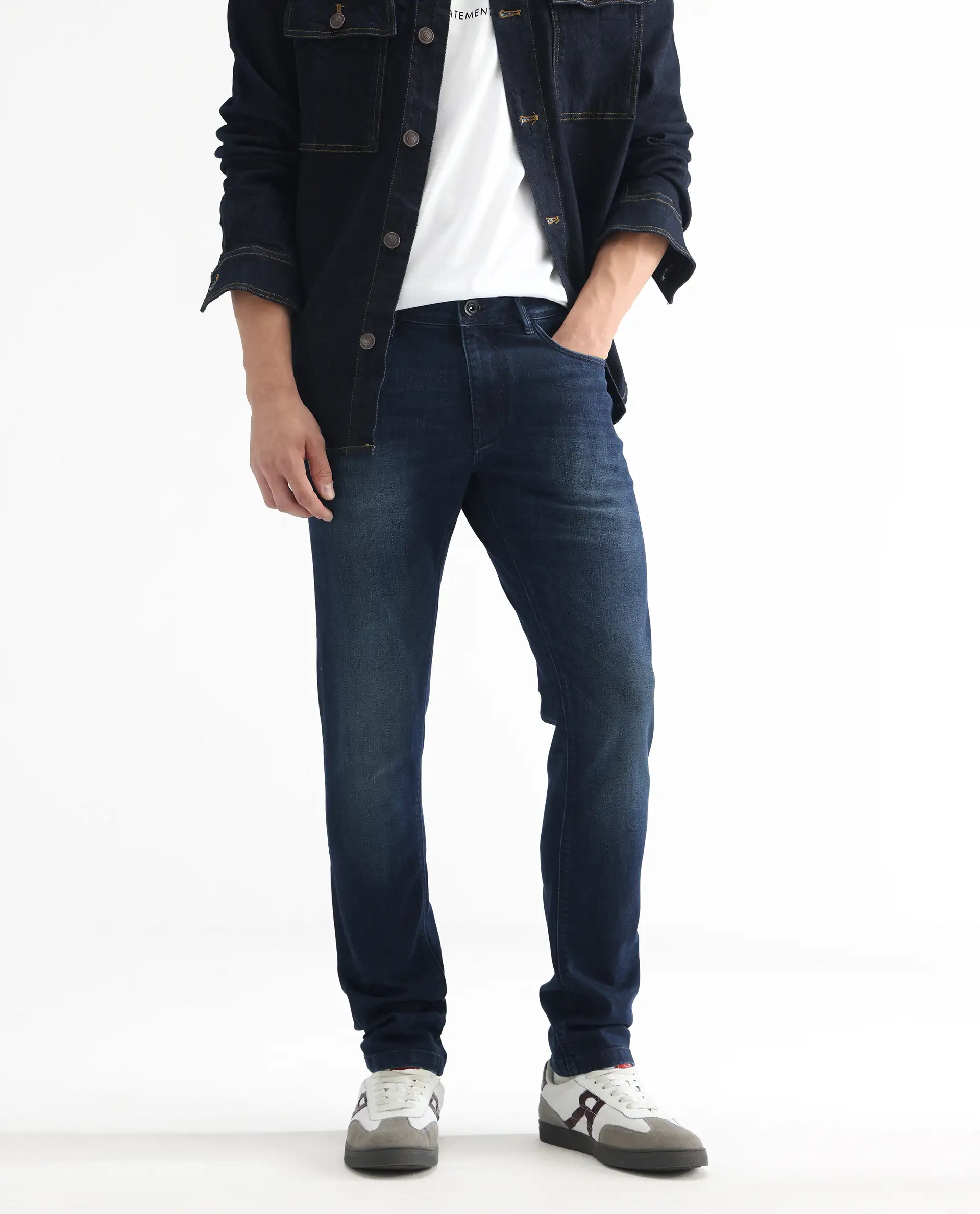 Rare Rabbit Men's Avalon Dark Blue Cotton Plain Hawk Slim Fit Jeans - Image 2