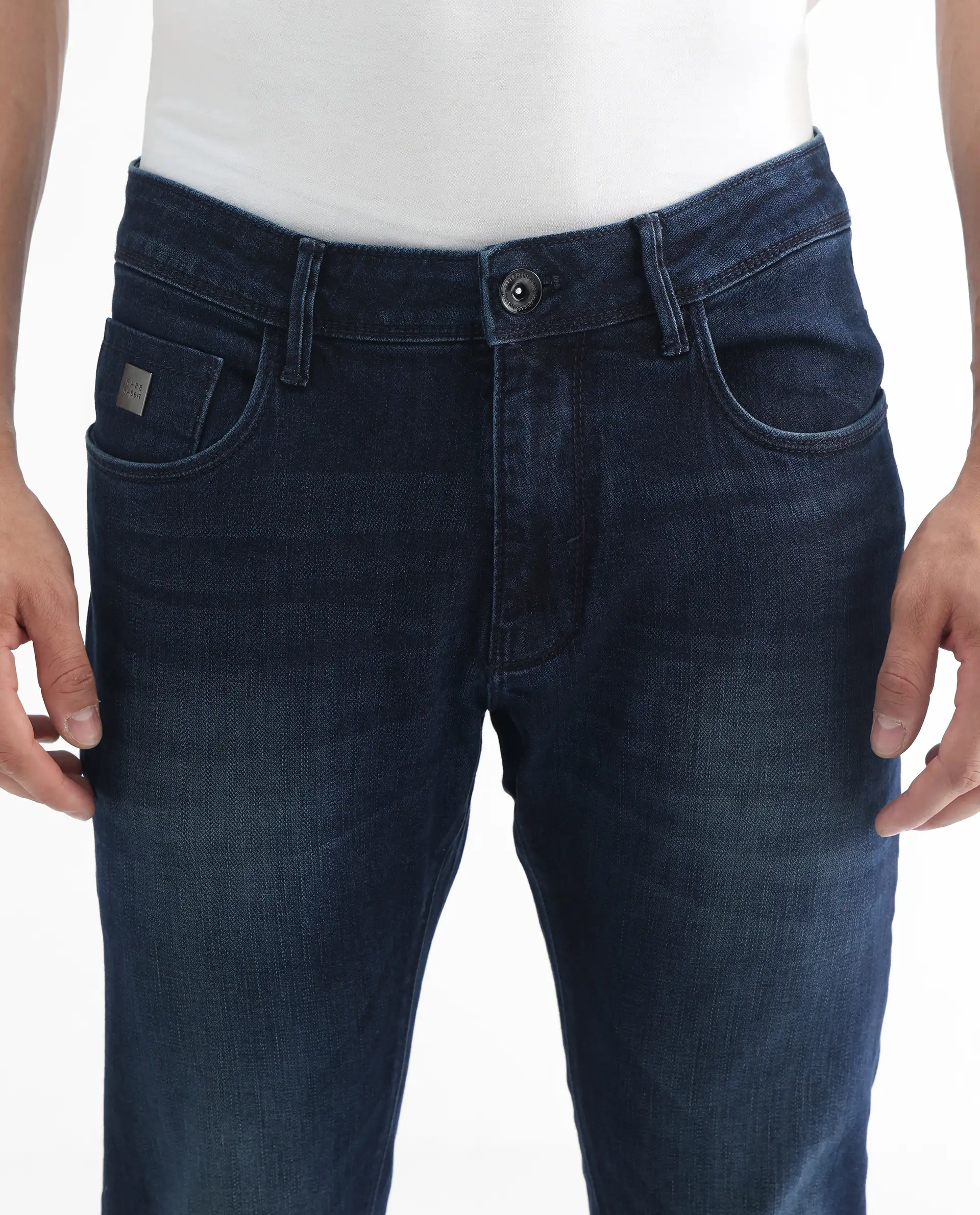 Rare Rabbit Men's Avalon Dark Blue Cotton Plain Hawk Slim Fit Jeans - Image 3