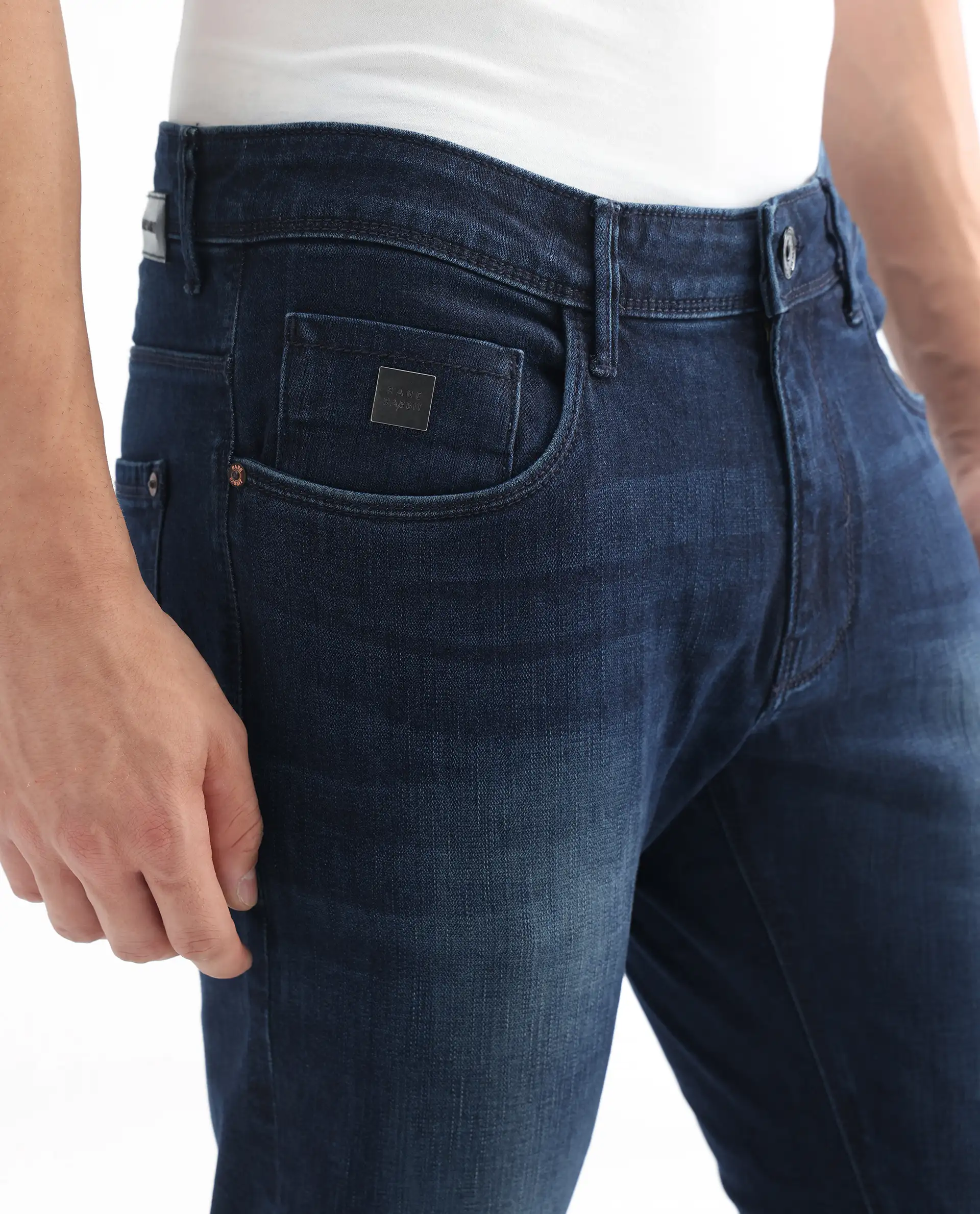 Rare Rabbit Men's Avalon Dark Blue Cotton Plain Hawk Slim Fit Jeans - Image 7