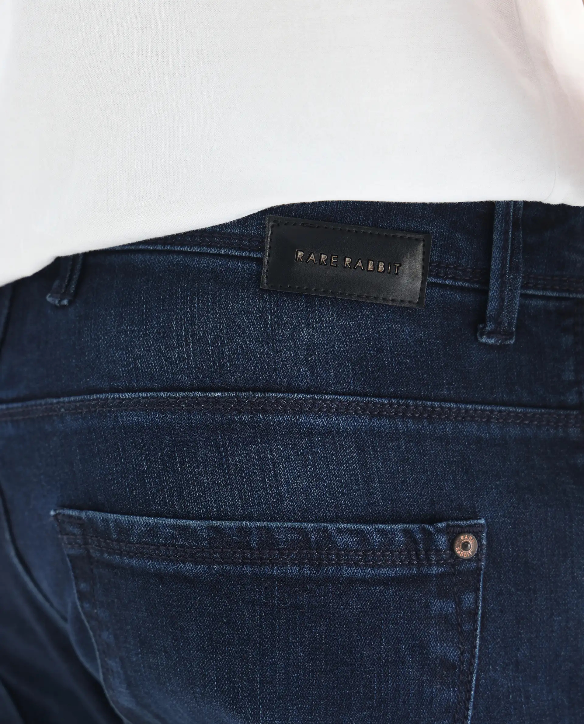 Rare Rabbit Men's Avalon Dark Blue Cotton Plain Hawk Slim Fit Jeans - Image 8