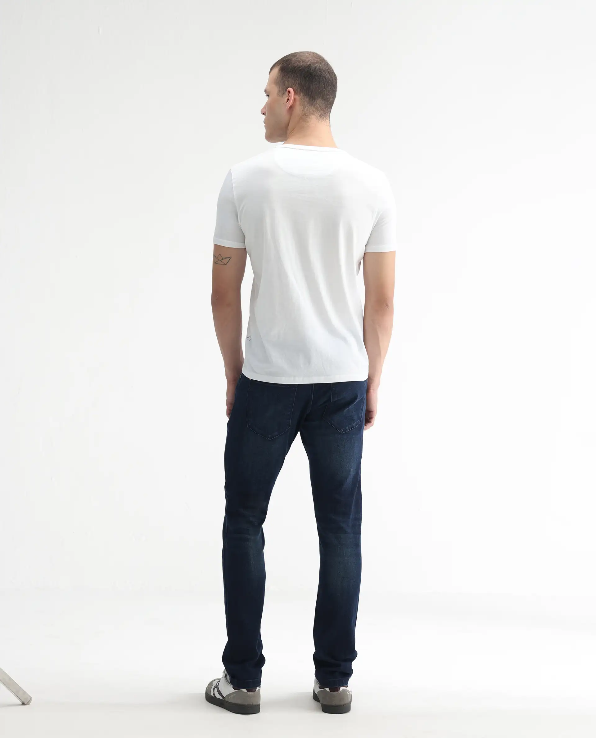 Rare Rabbit Men's Avalon Dark Blue Cotton Plain Hawk Slim Fit Jeans - Image 9