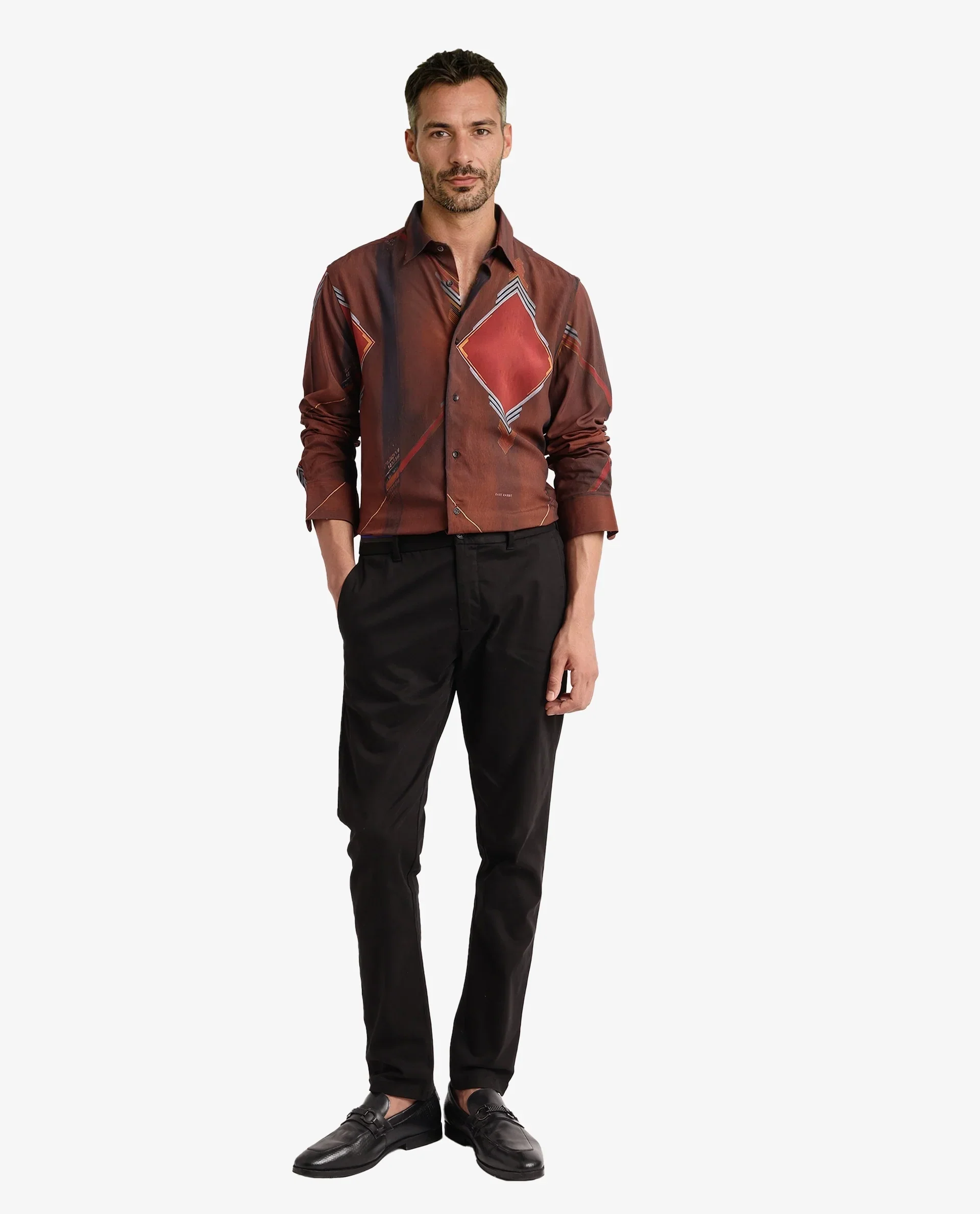 Rare Rabbit Men's Avant Brown Cotton Abstract Print Regular Fit Full Sleeve Collared Shirt - Image 2
