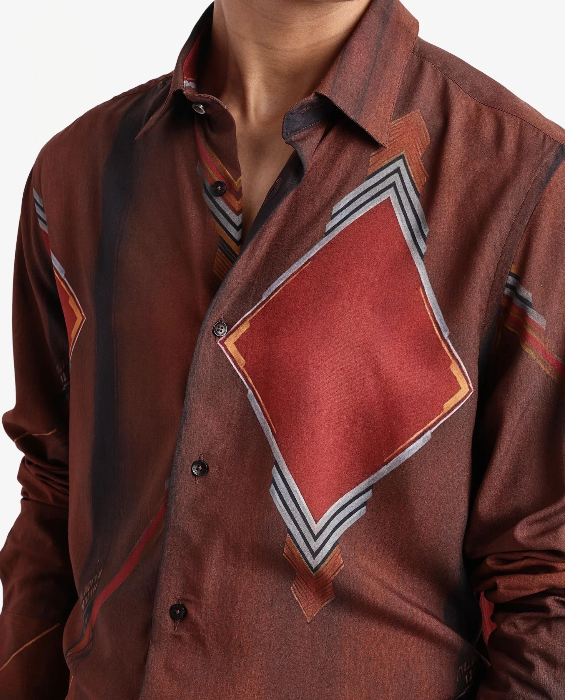 Rare Rabbit Men's Avant Brown Cotton Abstract Print Regular Fit Full Sleeve Collared Shirt - Image 3