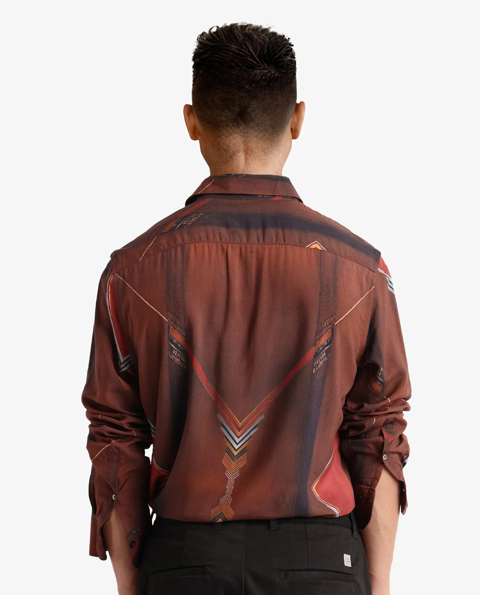 Rare Rabbit Men's Avant Brown Cotton Abstract Print Regular Fit Full Sleeve Collared Shirt - Image 4