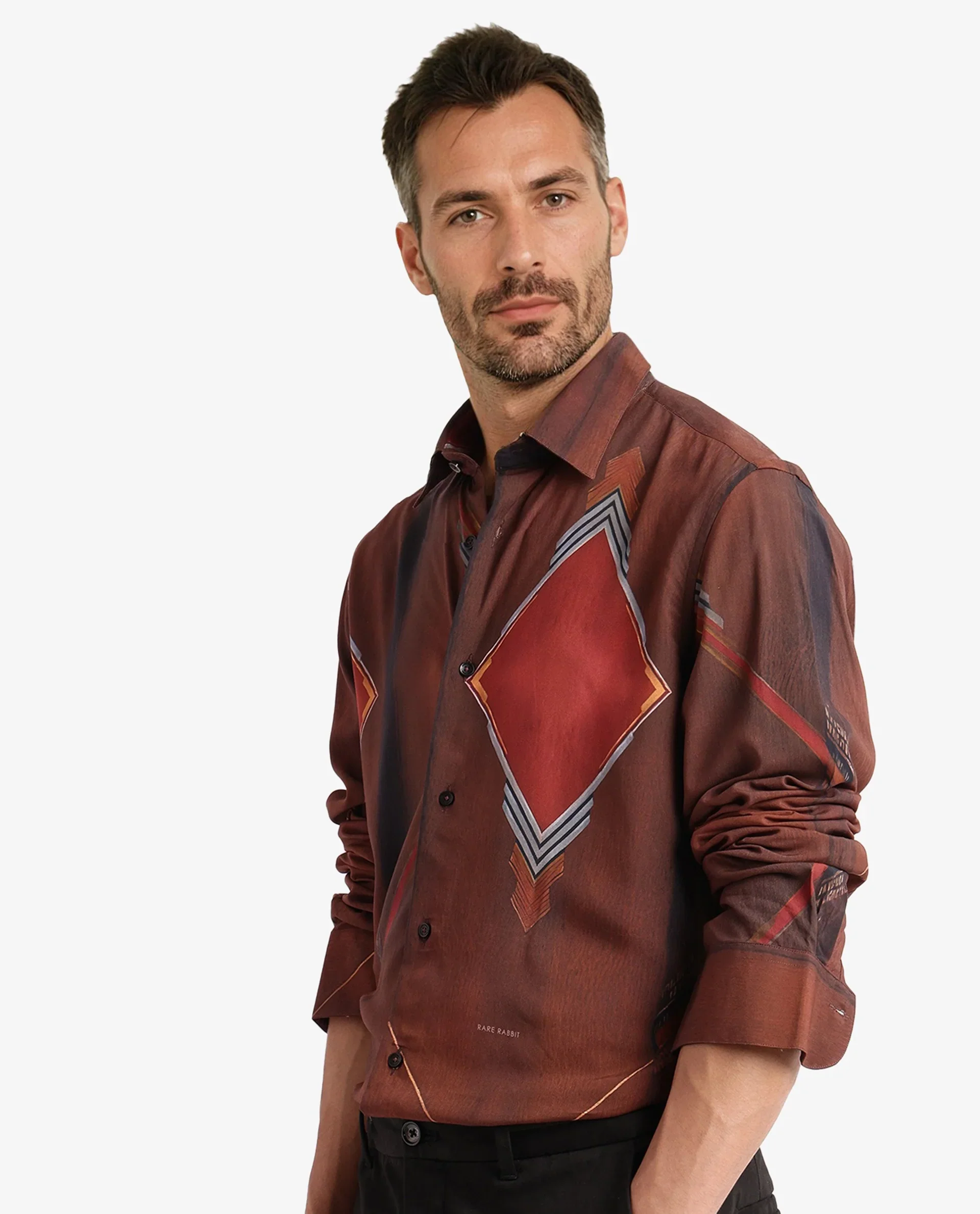 Rare Rabbit Men's Avant Brown Cotton Abstract Print Regular Fit Full Sleeve Collared Shirt - Image 6