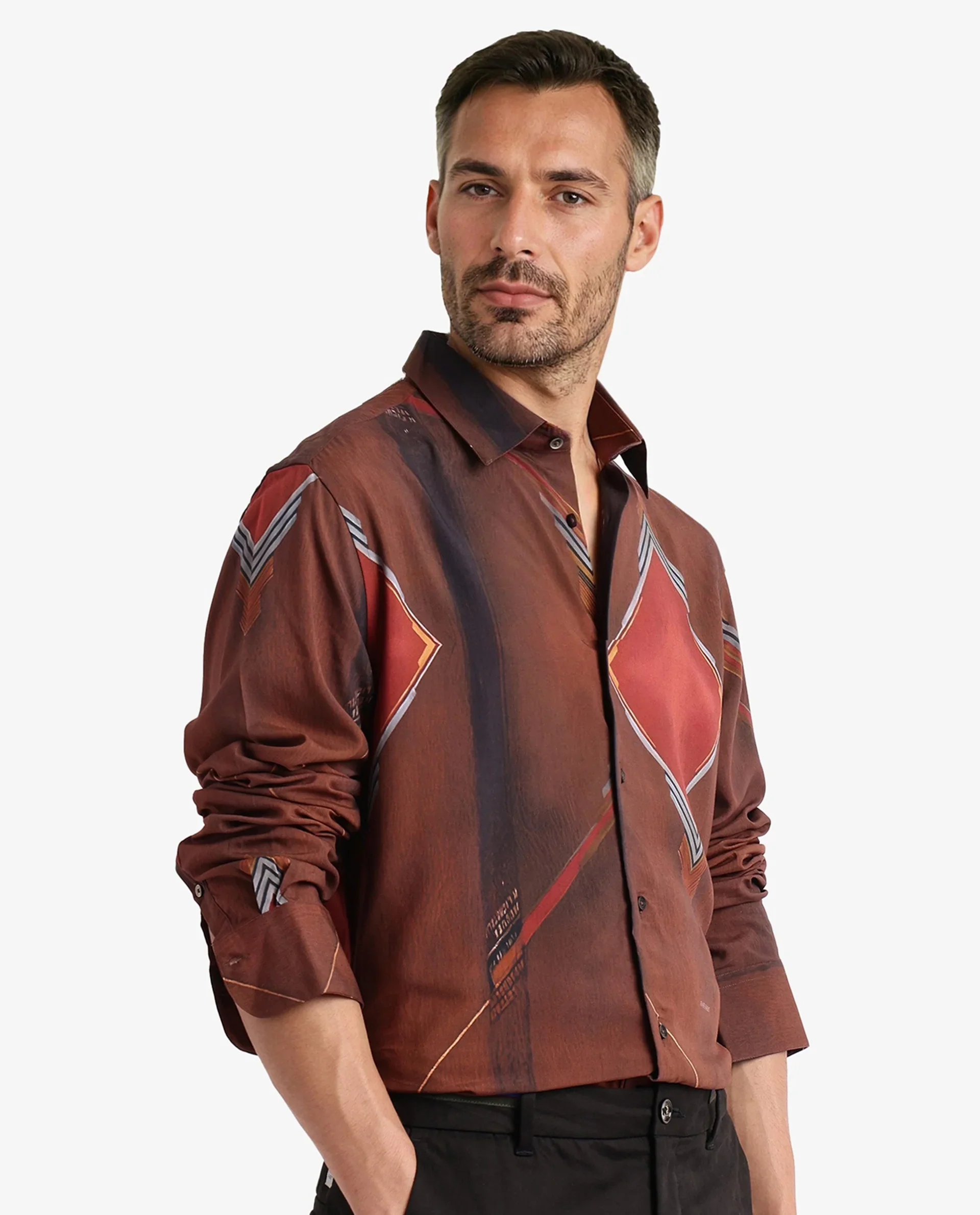 Rare Rabbit Men's Avant Brown Cotton Abstract Print Regular Fit Full Sleeve Collared Shirt - Image 7