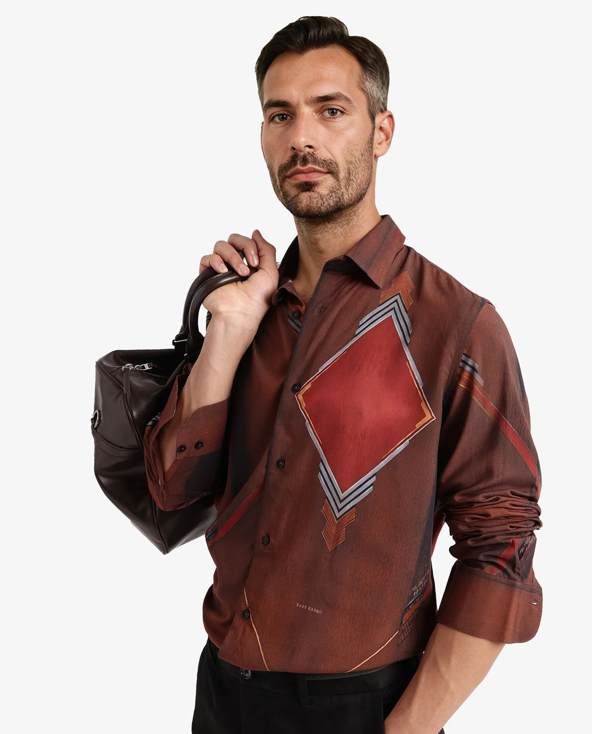Rare Rabbit Men's Avant Brown Cotton Abstract Print Regular Fit Full Sleeve Collared Shirt - Image 8