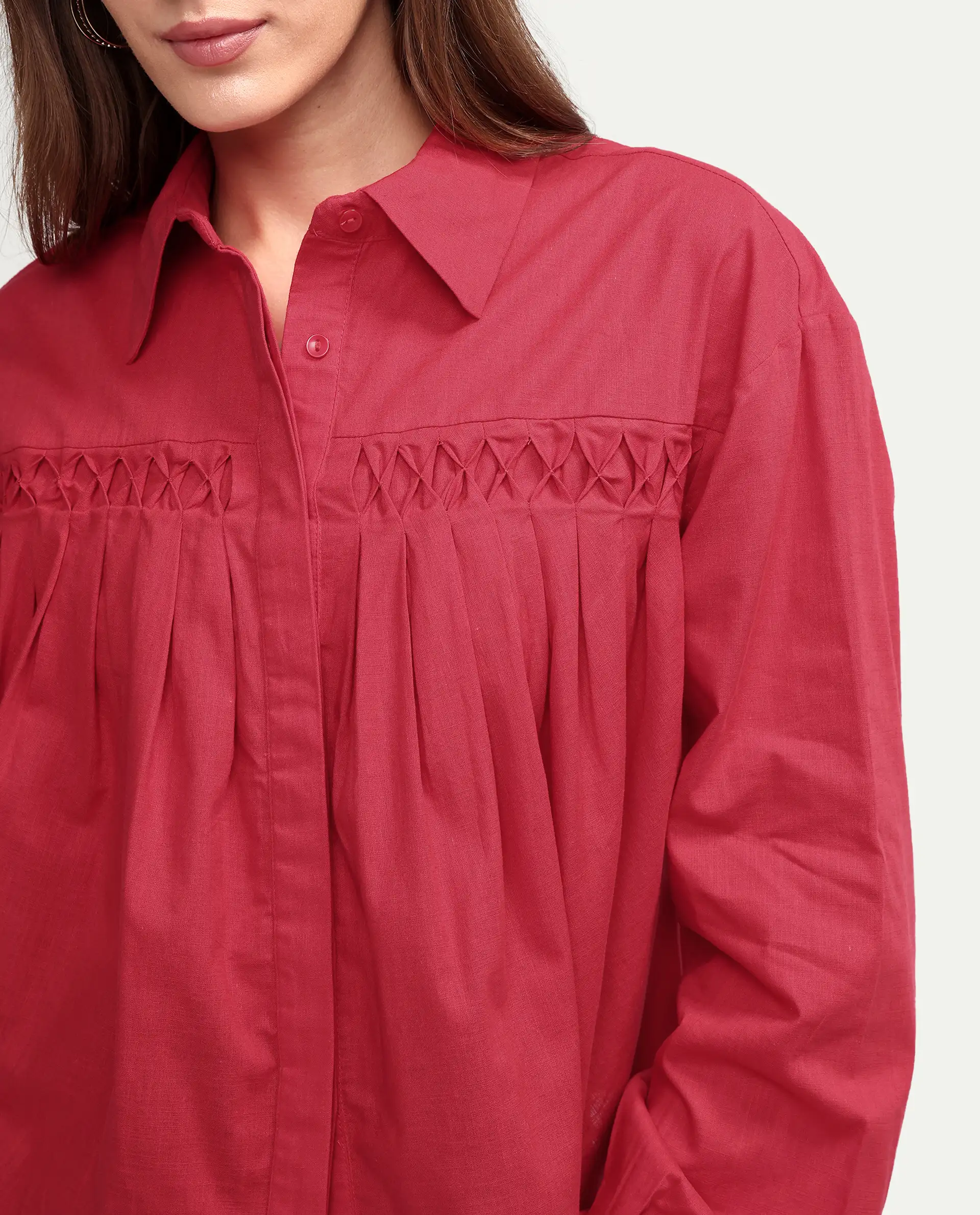 Rareism Women's Aveny Red Cotton Full Sleeve Boxy Plain Shirt - Image 4