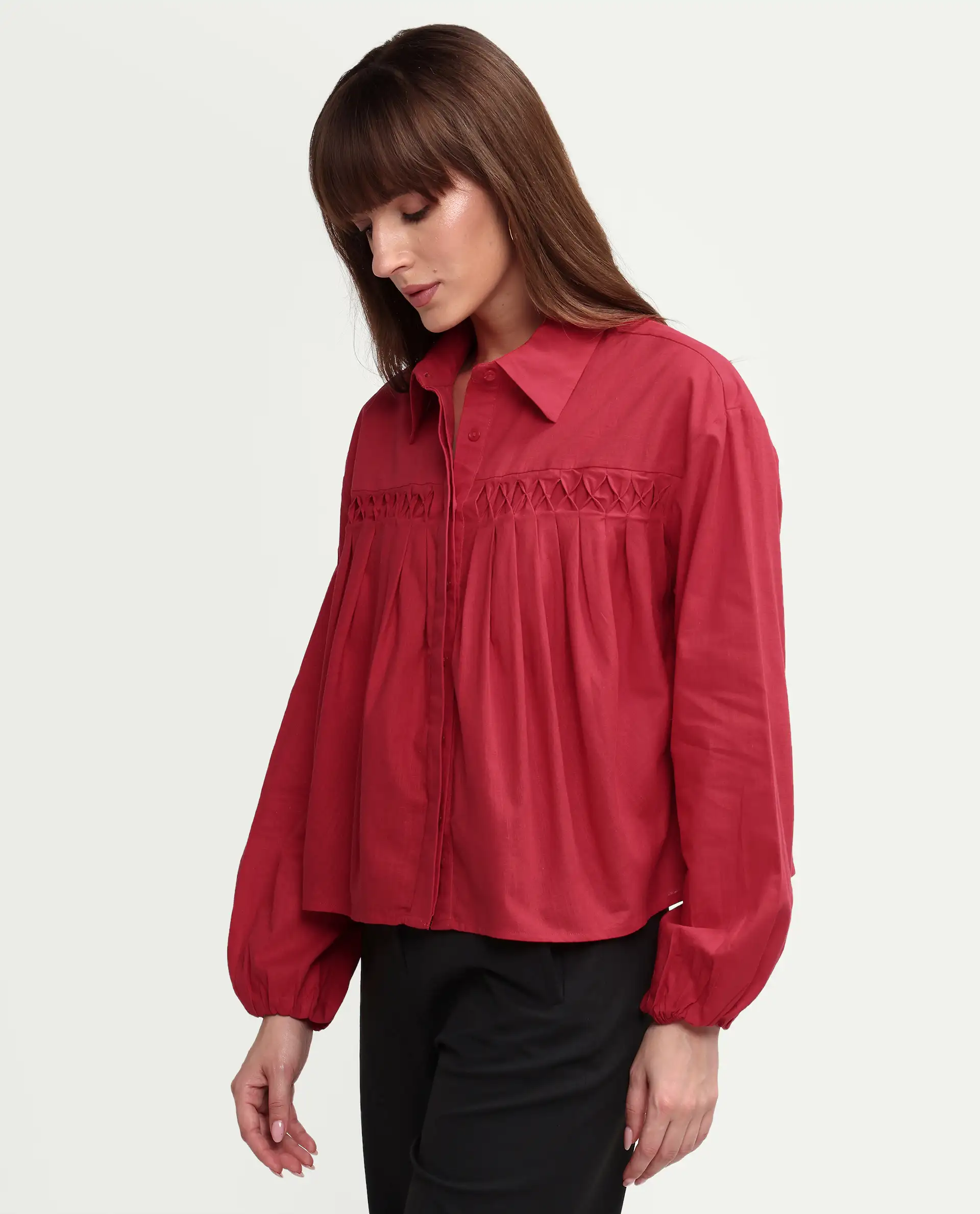 Rareism Women's Aveny Red Cotton Full Sleeve Boxy Plain Shirt - Image 5