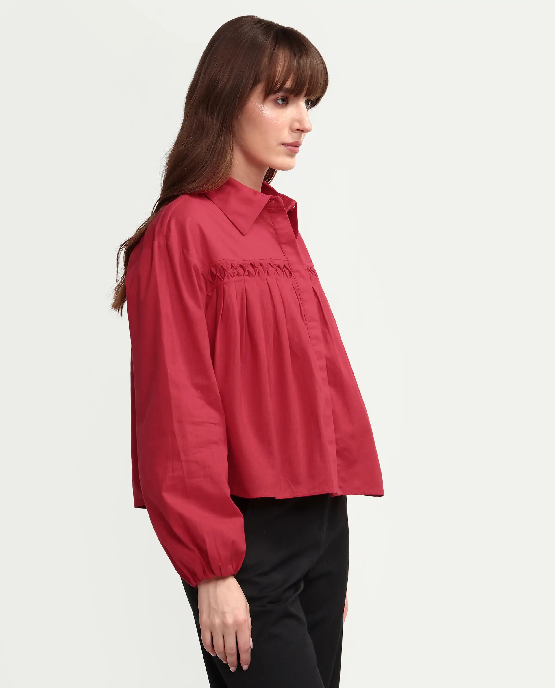 Rareism Women's Aveny Red Cotton Full Sleeve Boxy Plain Shirt - Image 6