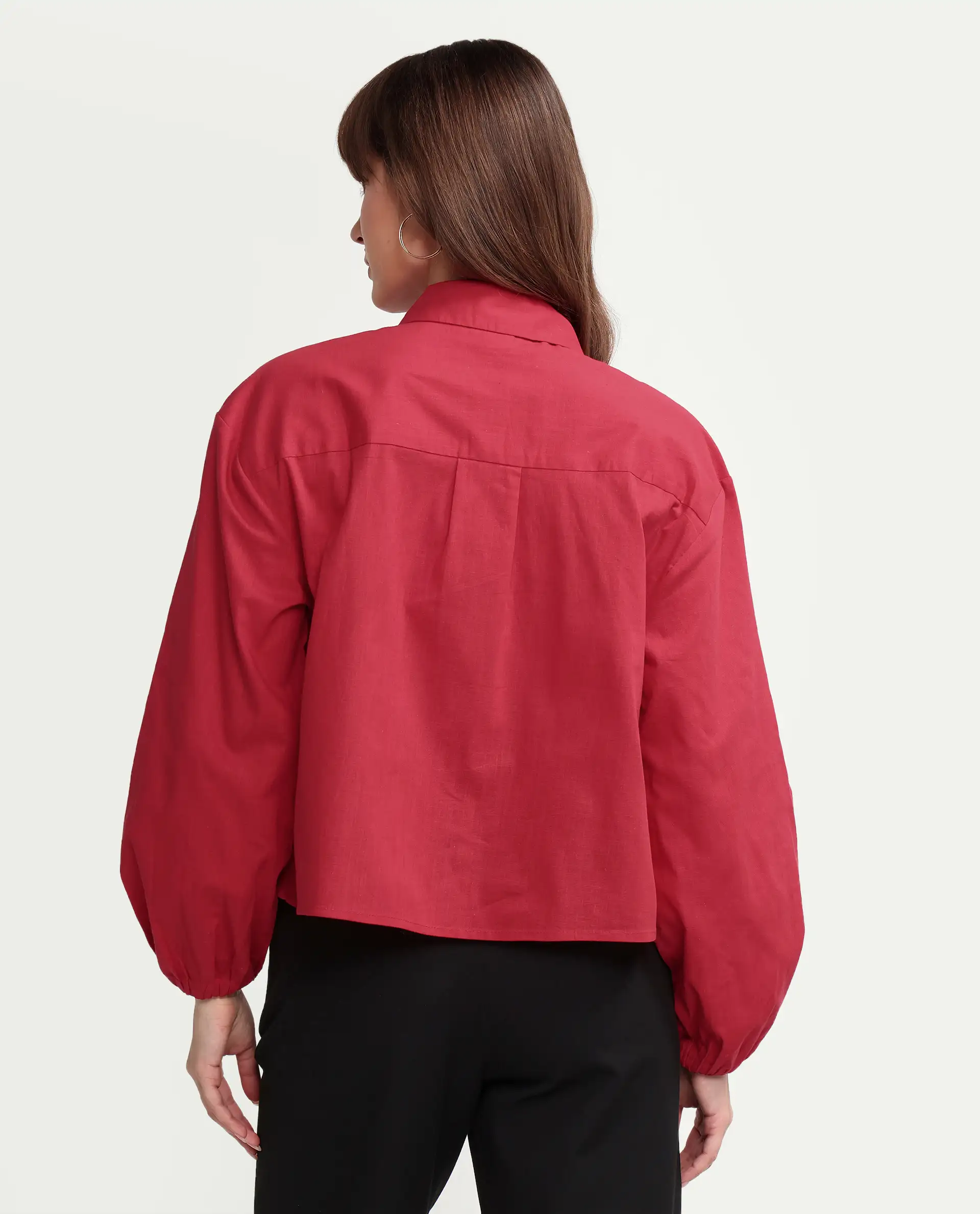 Rareism Women's Aveny Red Cotton Full Sleeve Boxy Plain Shirt - Image 7