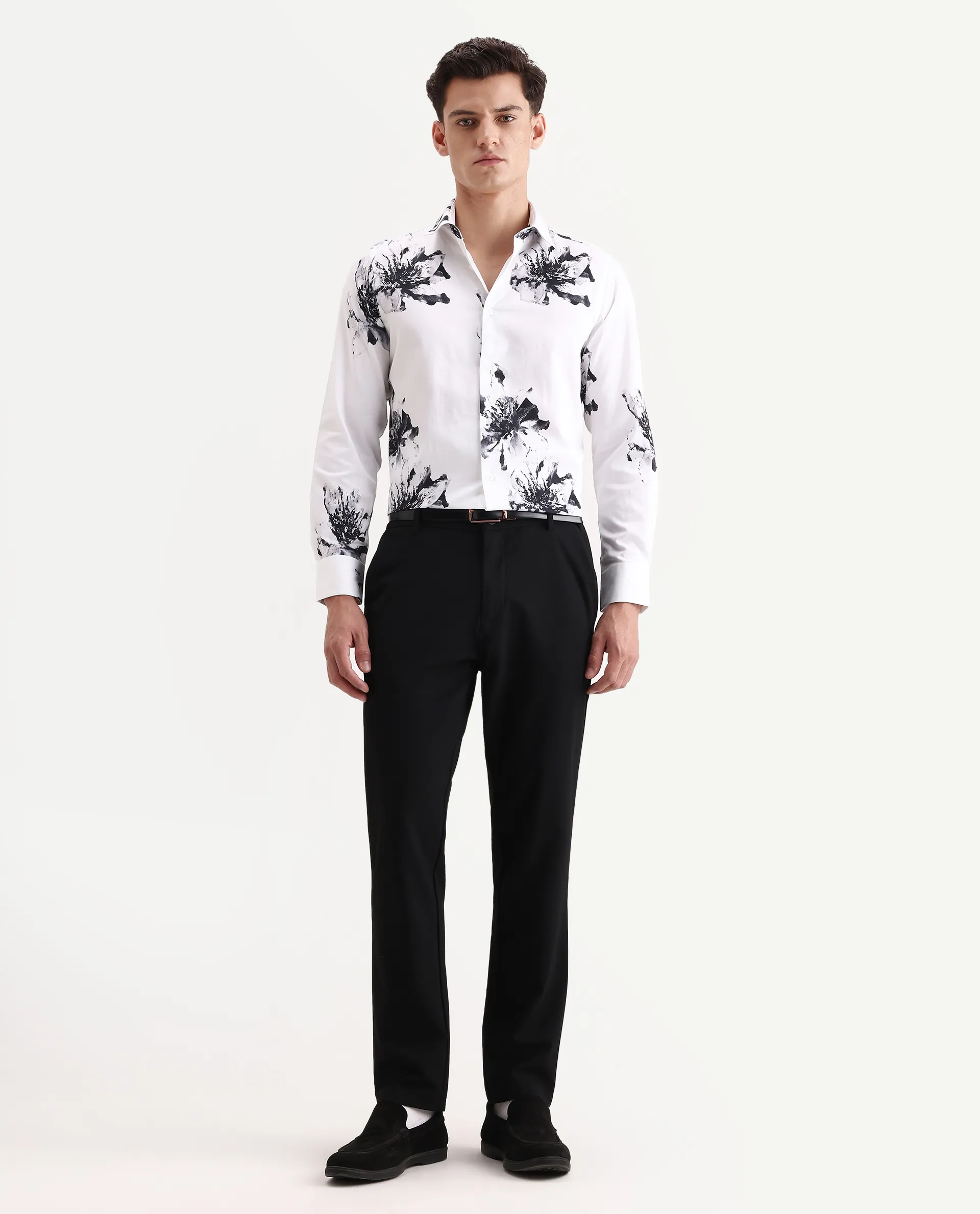Rare Rabbit Men's Aver White Cotton Fabric Collared Neck Regular Fit Floral Print Shirt - Image 2