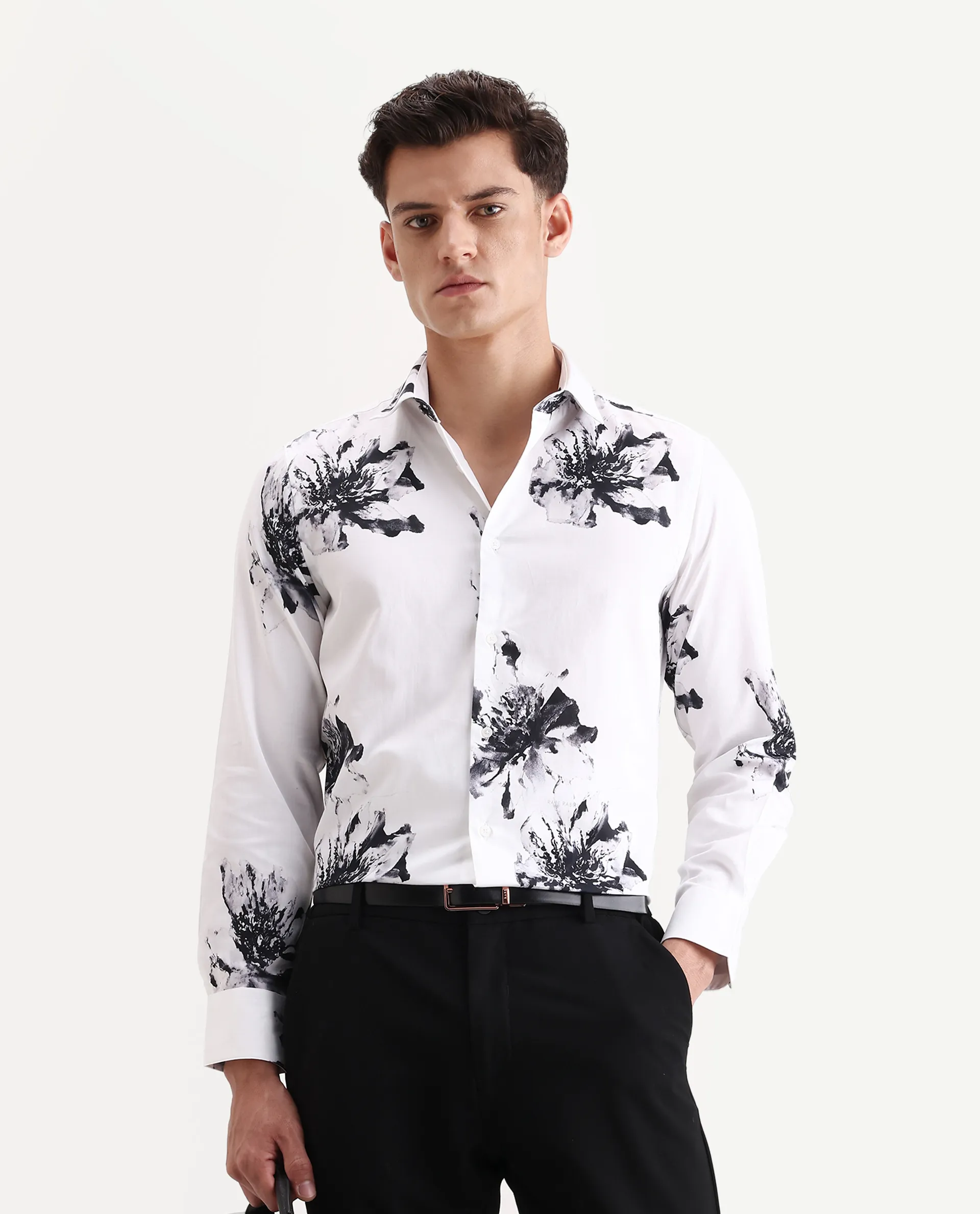 Rare Rabbit Men's Aver White Cotton Fabric Collared Neck Regular Fit Floral Print Shirt - Image 4